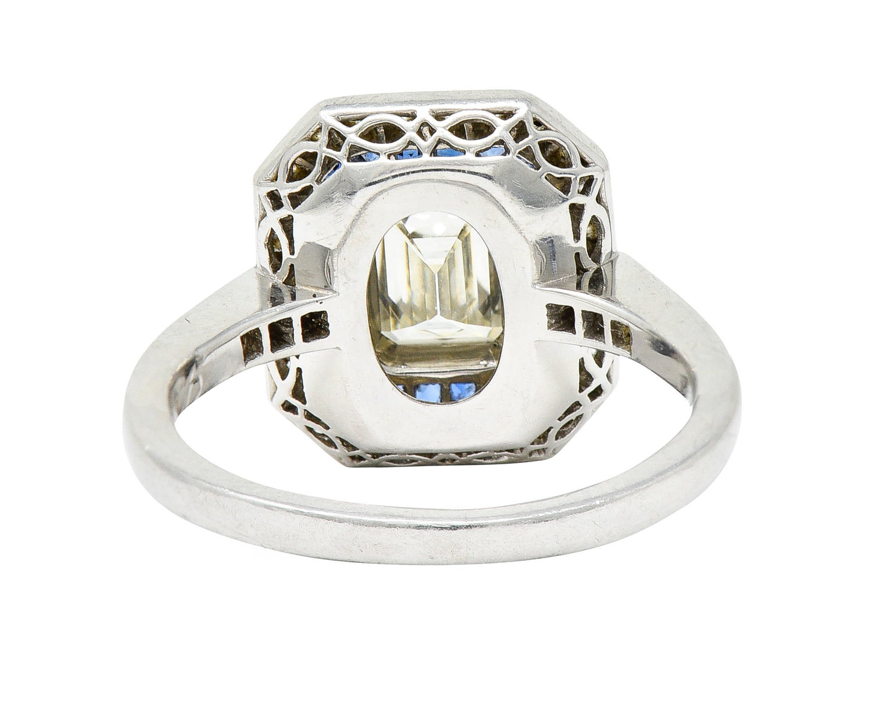 Vintage 2.20 CTW Emerald Cut Diamond Sapphire Platinum Halo Engagement RingRing - Wilson's Estate Jewelry