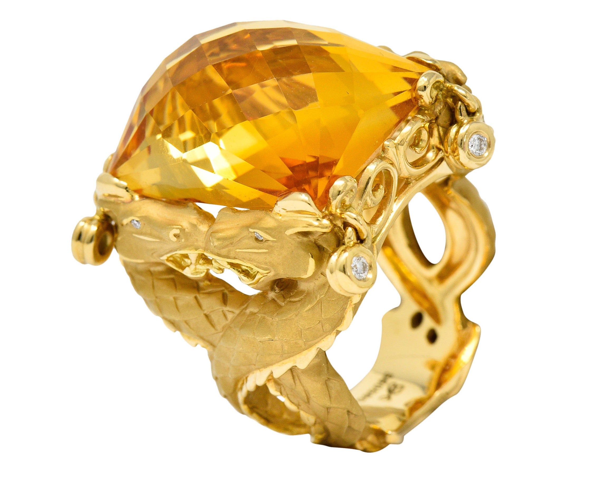 Carrera Y Carrera Citrine Diamond 18 Karat Gold Nanking Dragon Statement RingRing - Wilson's Estate Jewelry