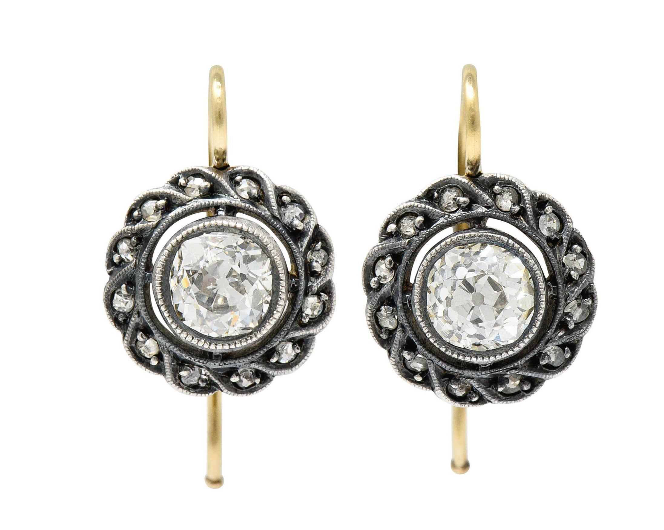 Victorian 1.60 CTW Diamond Silver-Topped 14 Karat Gold Cluster Drop EarringsEarrings - Wilson's Estate Jewelry