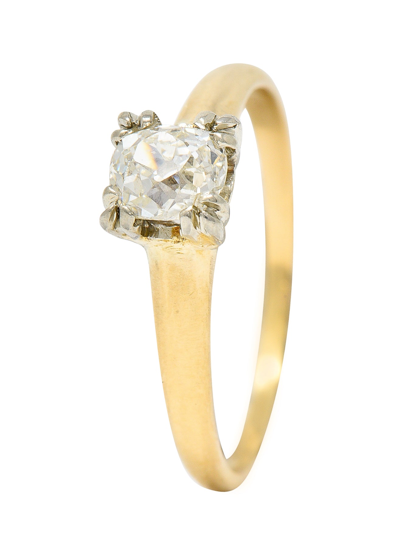 Retro 0.50 CTW Old Mine Diamond 14 Karat Two-Tone Gold Vintage Solitaire Engagement Ring Wilson's Estate Jewelry