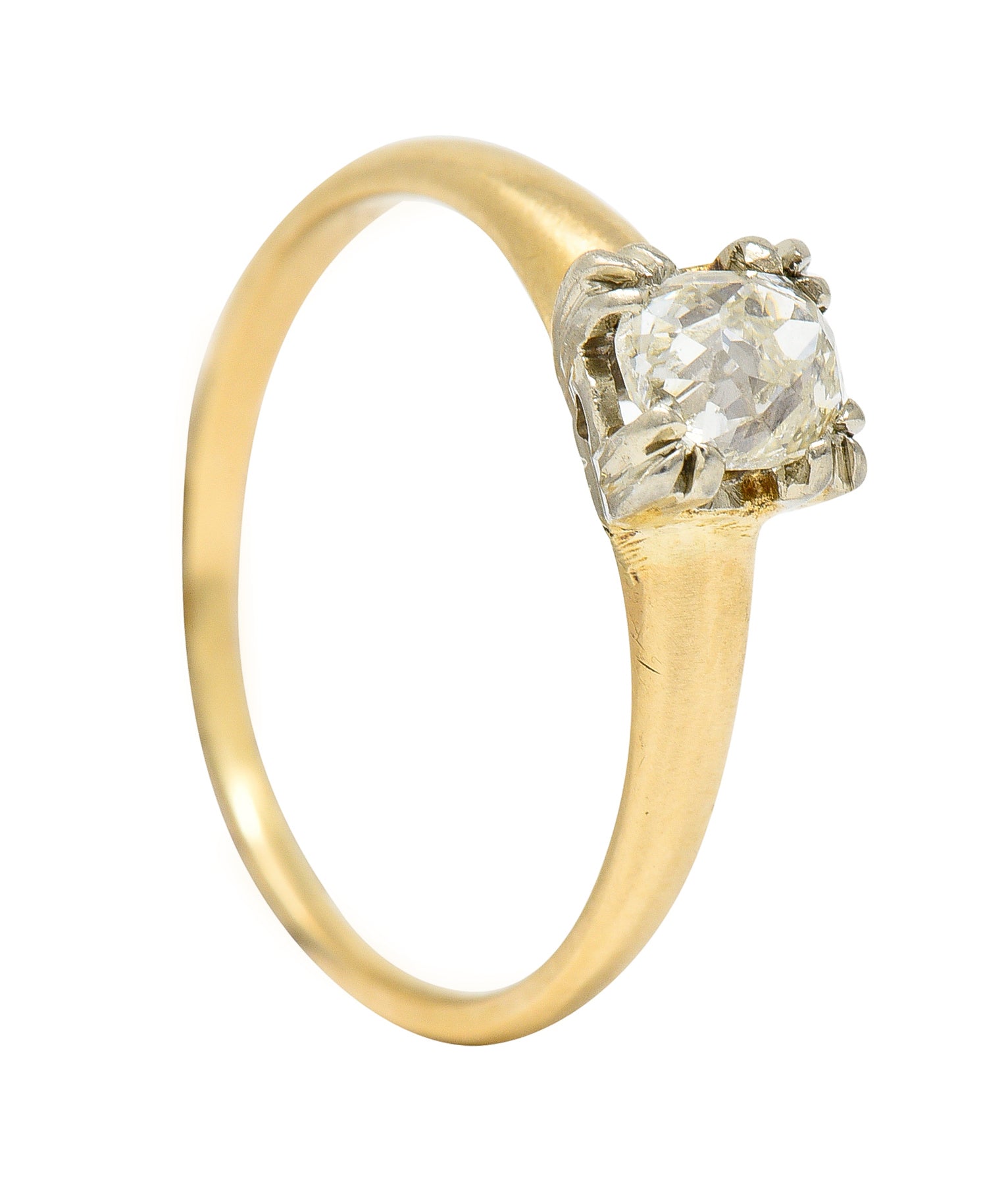 Retro 0.50 CTW Old Mine Diamond 14 Karat Two-Tone Gold Vintage Solitaire Engagement Ring Wilson's Estate Jewelry