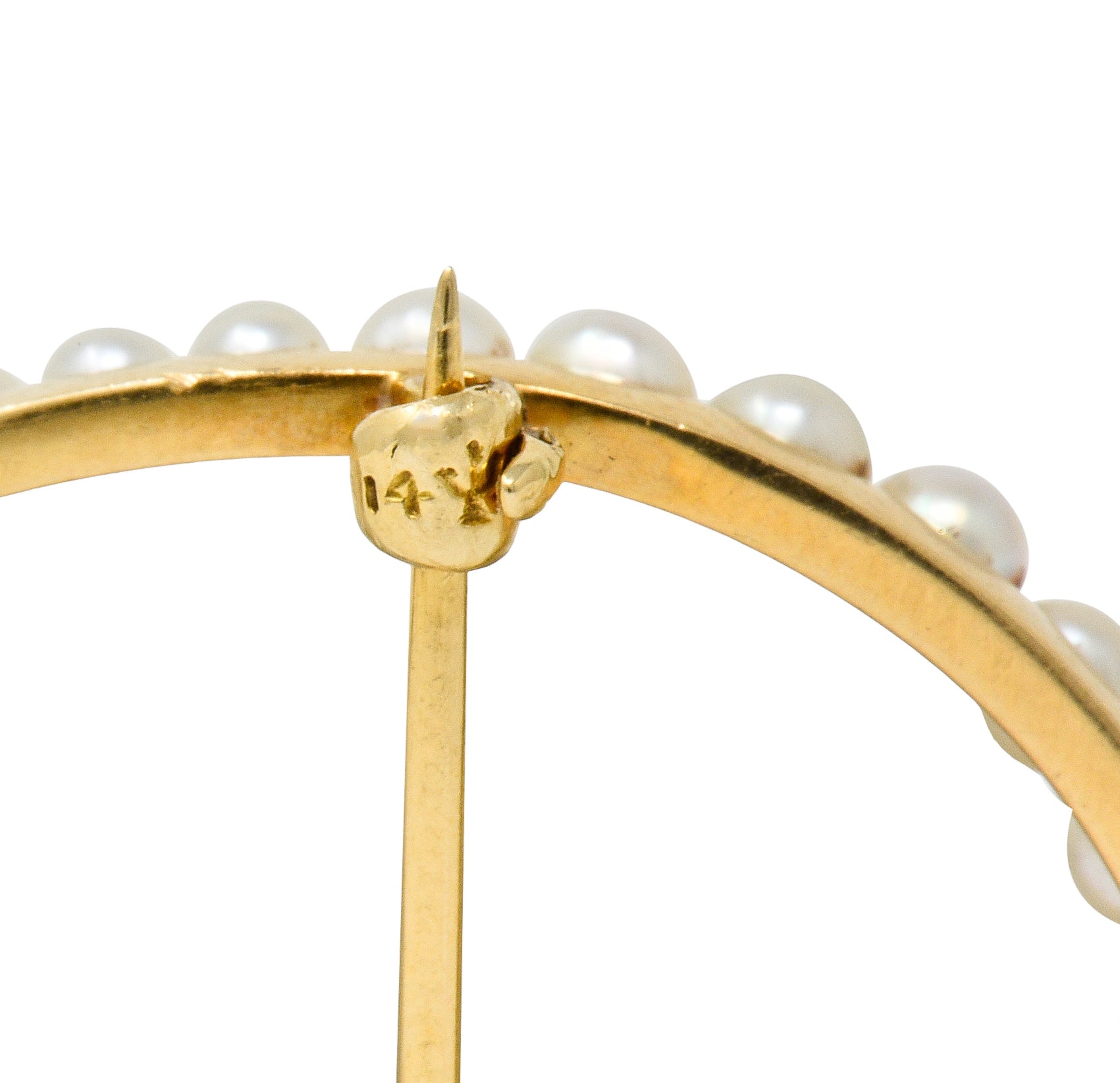 Sloan & Co. Art Nouveau Pearl 14 Karat Gold Horseshoe Brooch - Wilson's Estate Jewelry