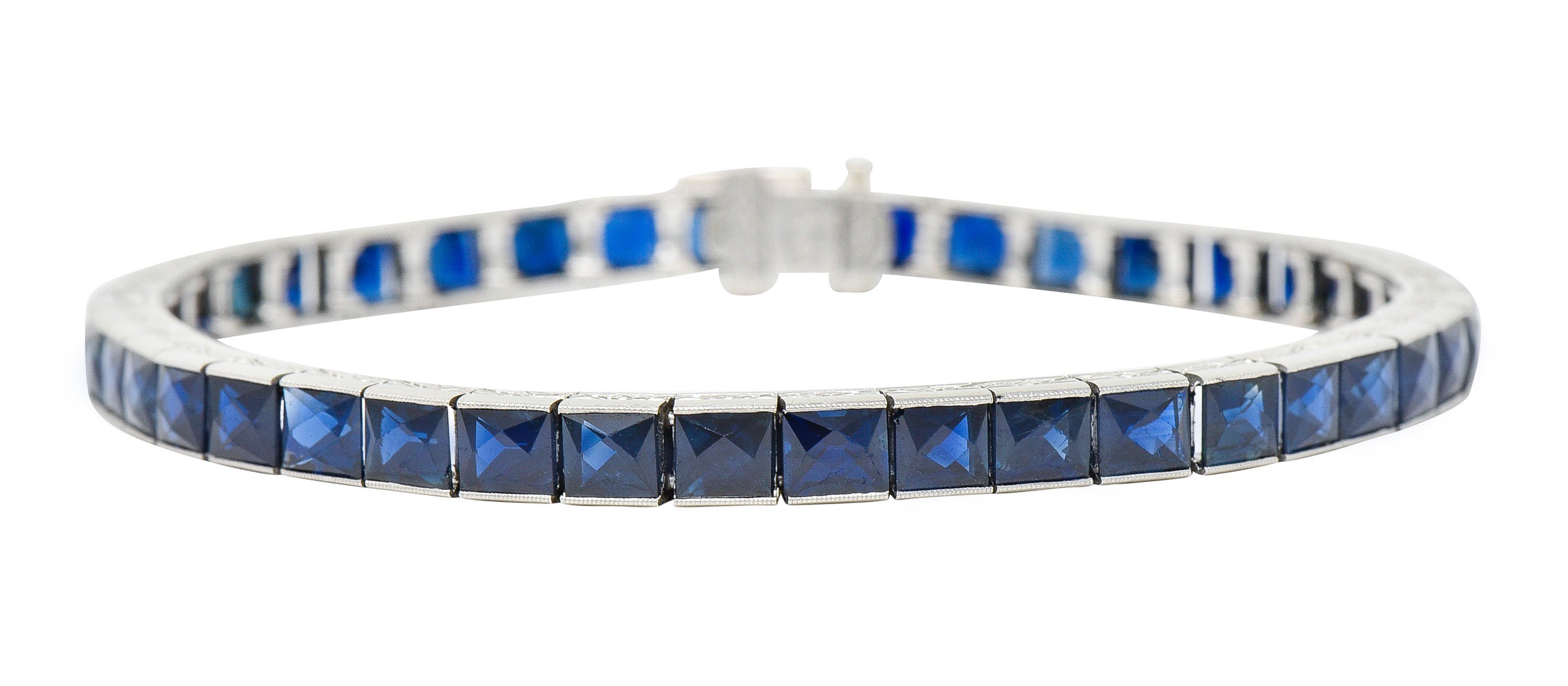 Art Deco 14.00 CTW French Cut Sapphire Platinum Line Braceletbracelet - Wilson's Estate Jewelry