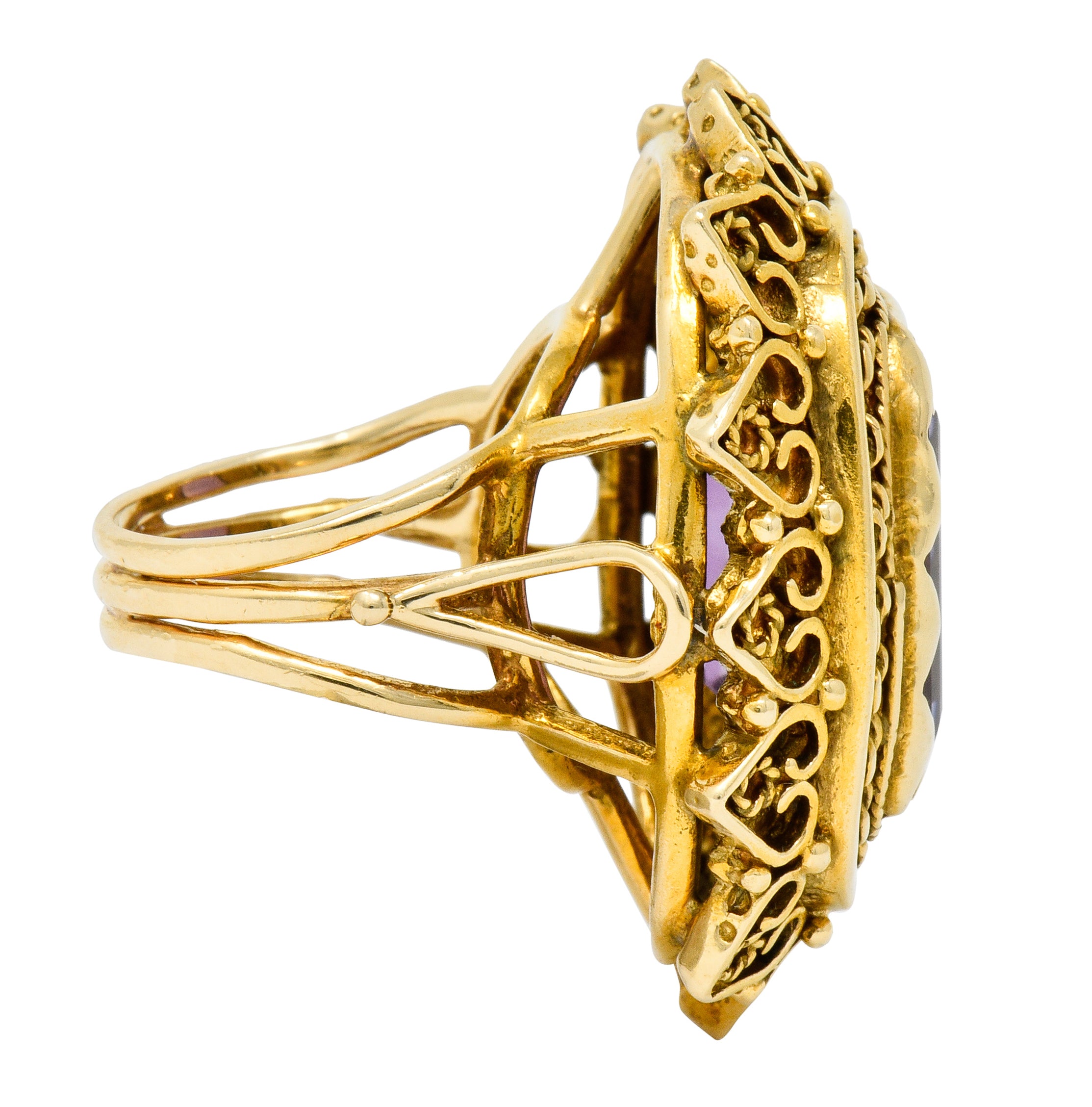 Vintage 13.64 CTW Emerald Cut Amethyst 14 Karat Gold Cocktail Ring - Wilson's Estate Jewelry