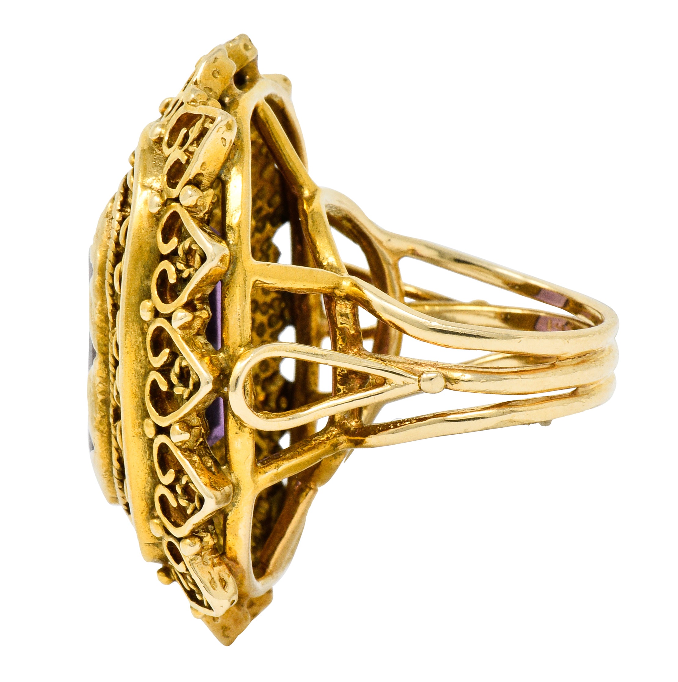 Vintage 13.64 CTW Emerald Cut Amethyst 14 Karat Gold Cocktail Ring - Wilson's Estate Jewelry