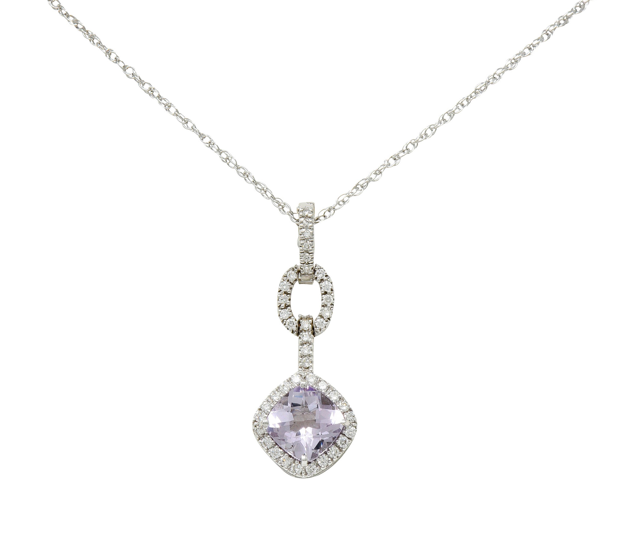 Checkerboard Cut Amethyst Diamond 18 Karat White Gold Enhancer Pendant NecklaceNecklace - Wilson's Estate Jewelry