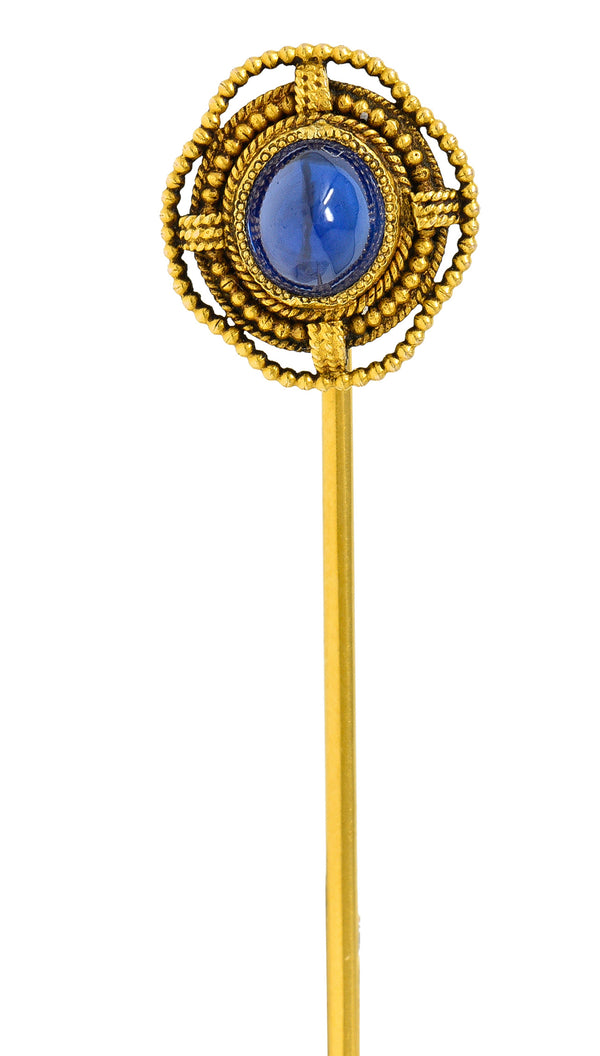 Victorian Marcus & Co. Sapphire Cabochon 14 Karat Yellow Gold Antique Stickpin Wilson's Estate Jewelry