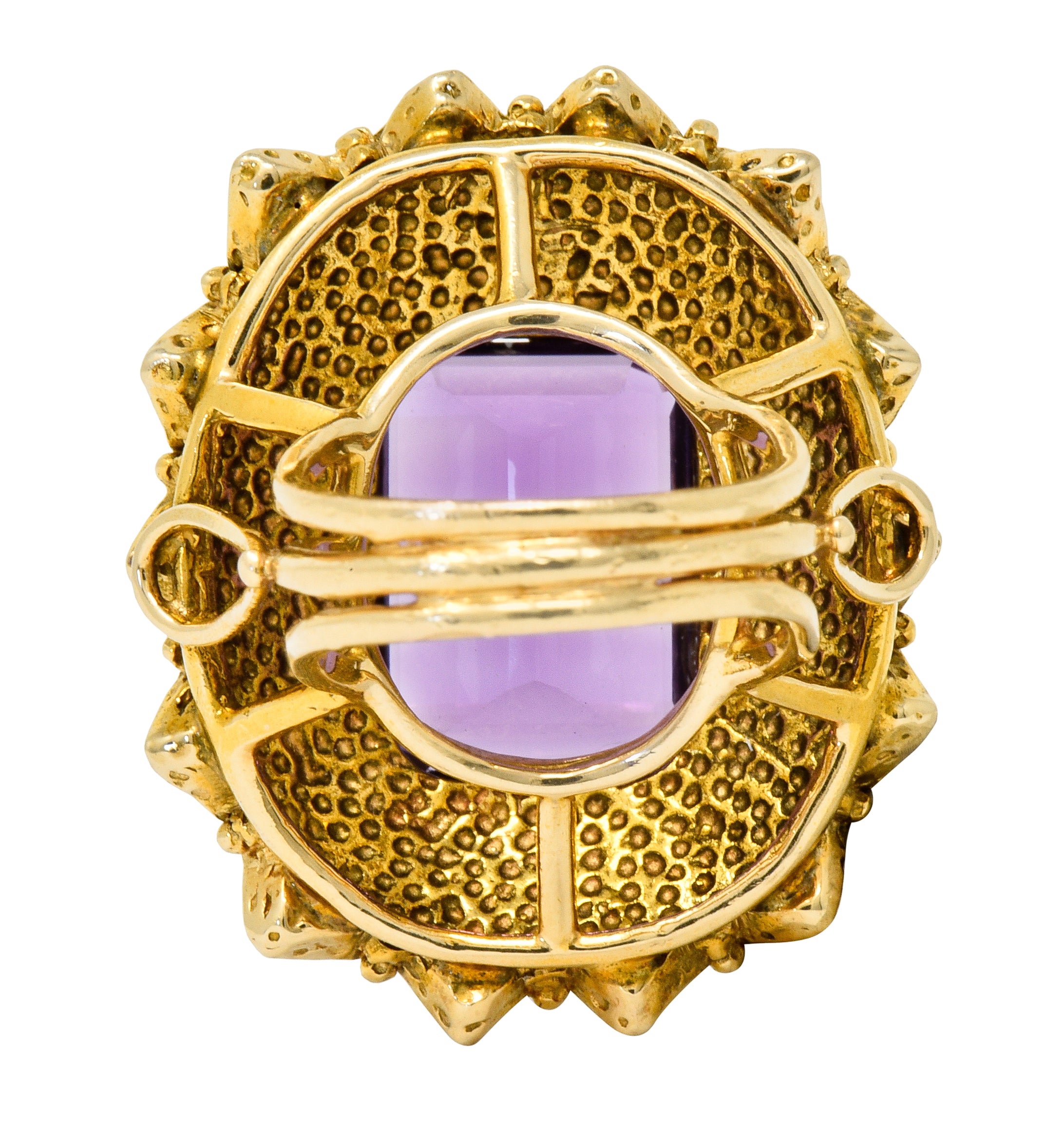 Vintage 13.64 CTW Emerald Cut Amethyst 14 Karat Gold Cocktail Ring - Wilson's Estate Jewelry