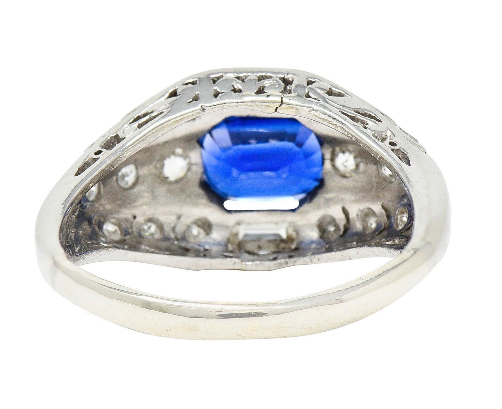 Art Deco 2.24 CTW No Heat Madagascar Sapphire Diamond Platinum Scalloped RingRing - Wilson's Estate Jewelry