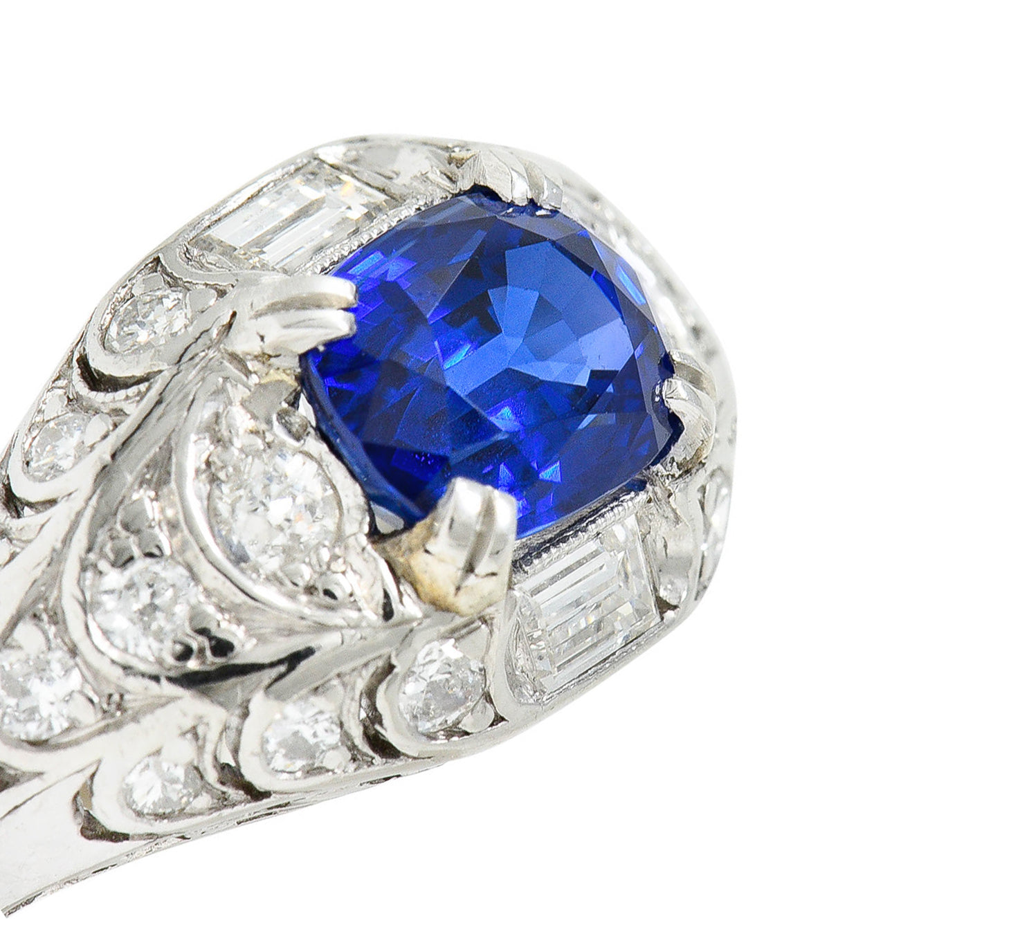 Art Deco 2.24 CTW No Heat Madagascar Sapphire Diamond Platinum Scalloped RingRing - Wilson's Estate Jewelry