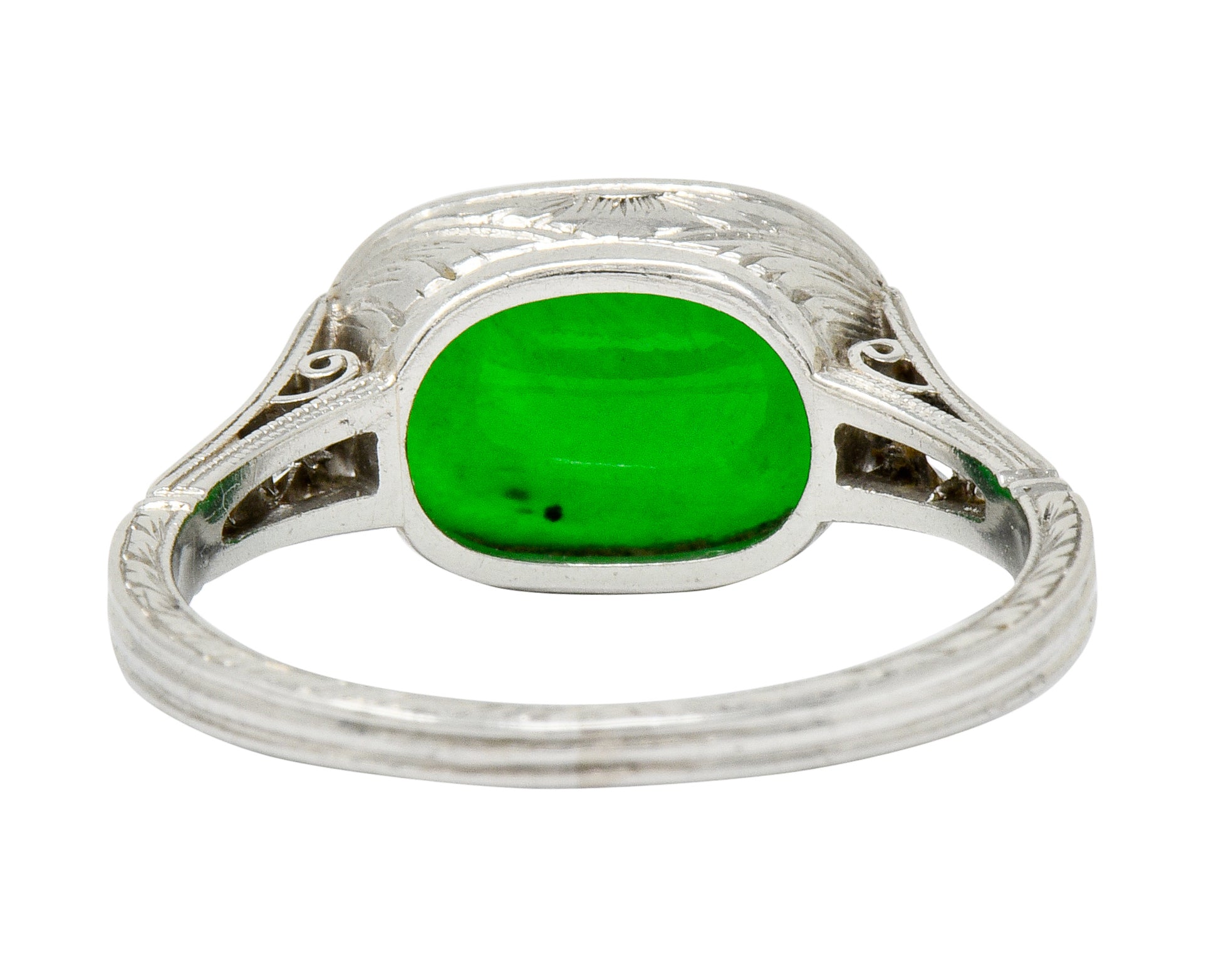 Art Deco Jadeite Jade Diamond Platinum Cabochon Ring GIA - Wilson's Estate Jewelry