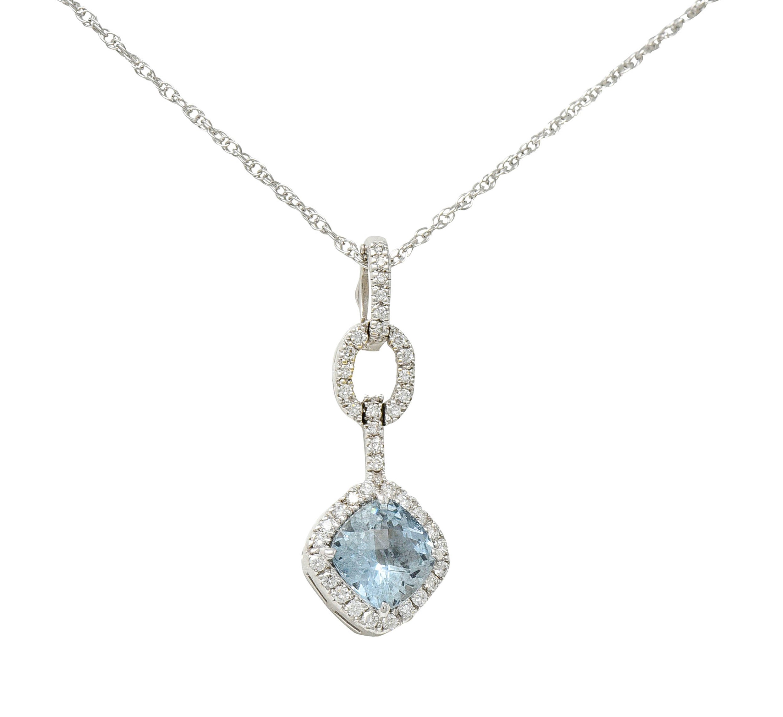 Checkerboard Cut 3.65 CTW Aquamarine Diamond 18 Karat White Gold Enhancer Pendant NecklaceNecklace - Wilson's Estate Jewelry