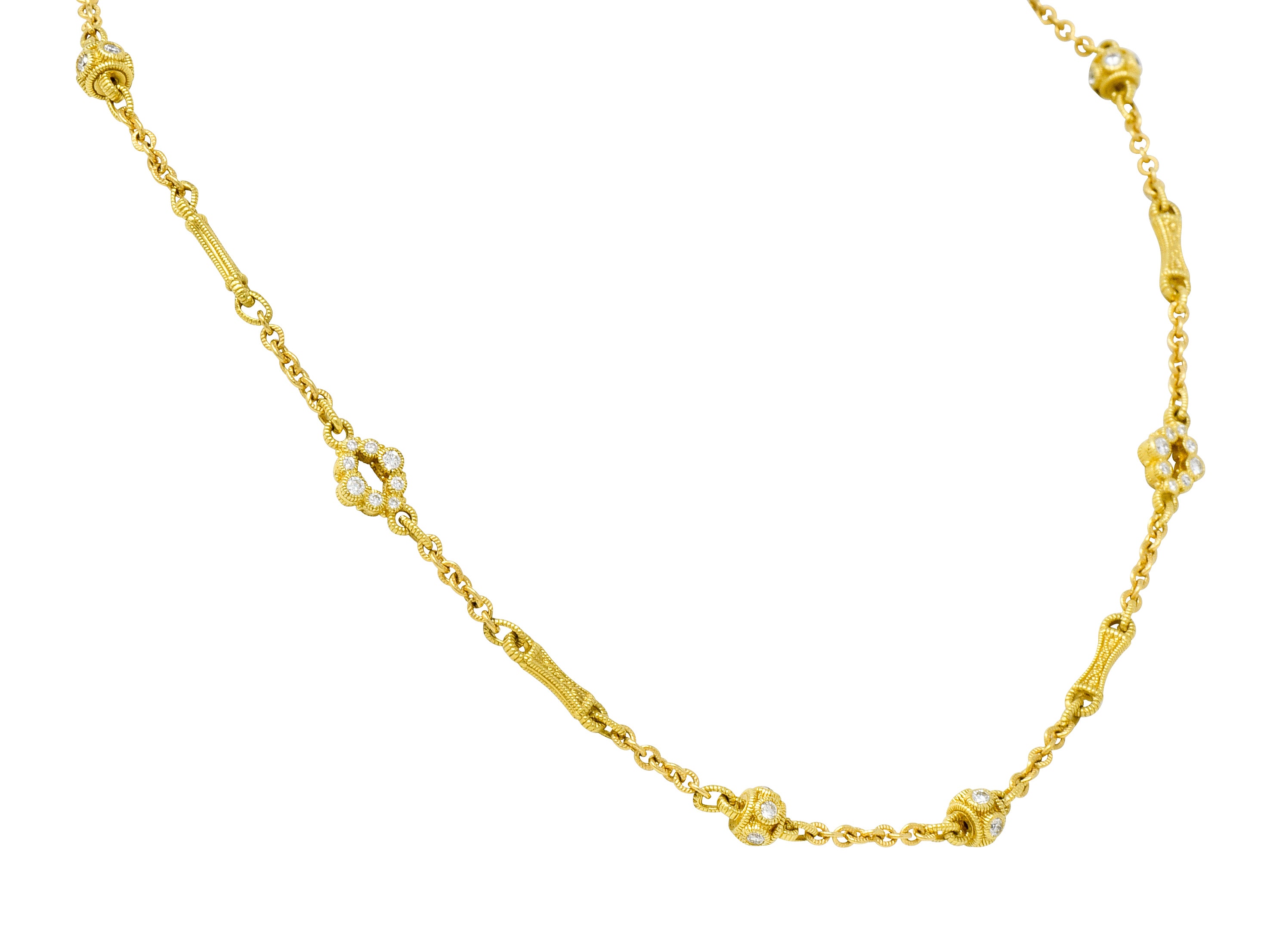 Judith Ripka Contemporary 1.40 CTW Diamond 18 Karat Gold Station Necklace - Wilson's Estate Jewelry