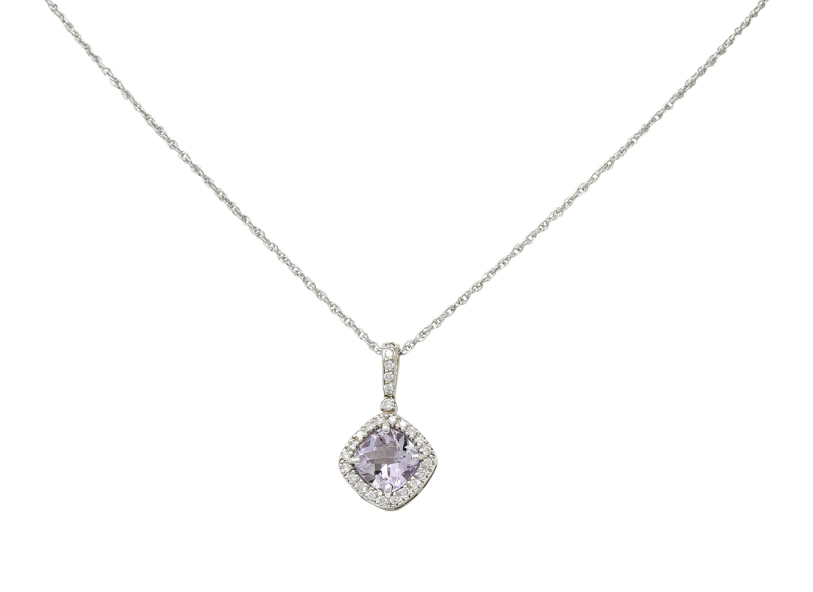 Checkerboard Cut Amethyst Diamond 18 Karat Gold Pendant NecklaceNecklace - Wilson's Estate Jewelry