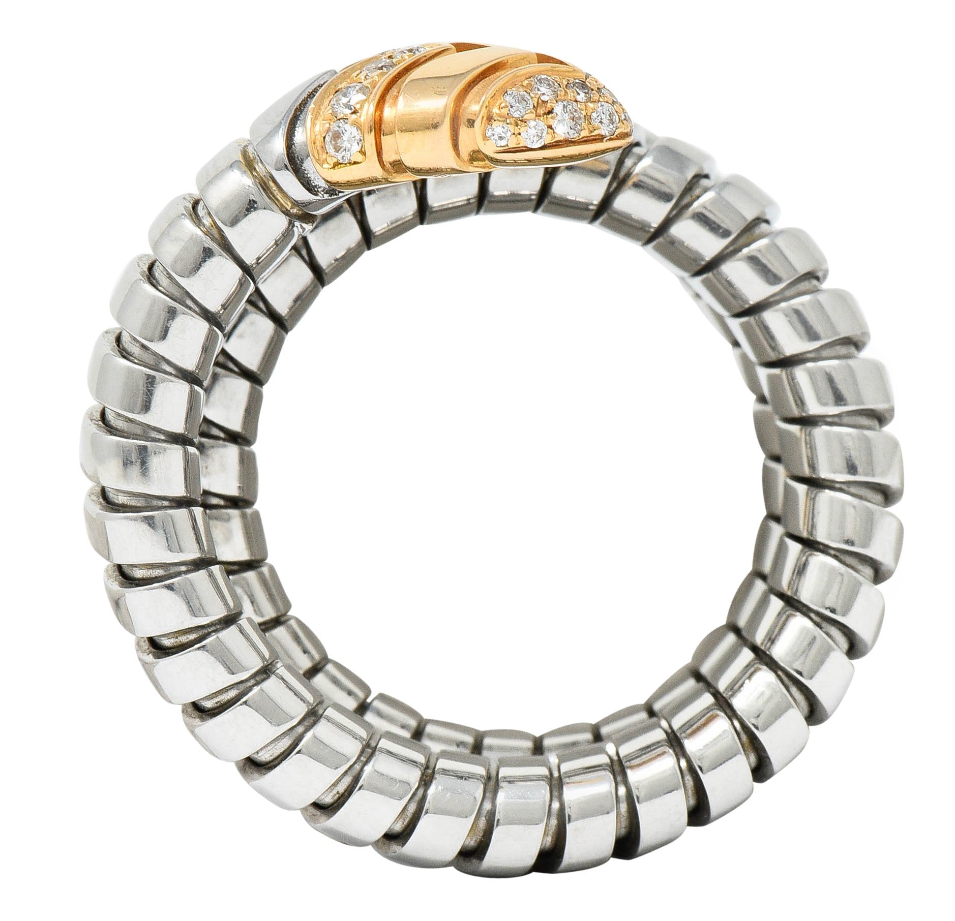 Bulgari Diamond 18 Karat Rose Gold Steel Tubogas Serpenti RingRing - Wilson's Estate Jewelry