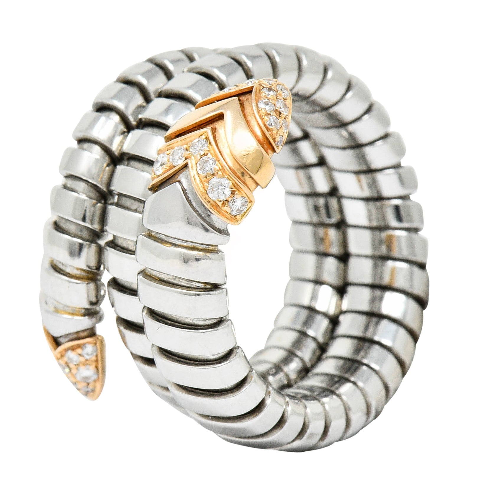 Bulgari Diamond 18 Karat Rose Gold Steel Tubogas Serpenti RingRing - Wilson's Estate Jewelry