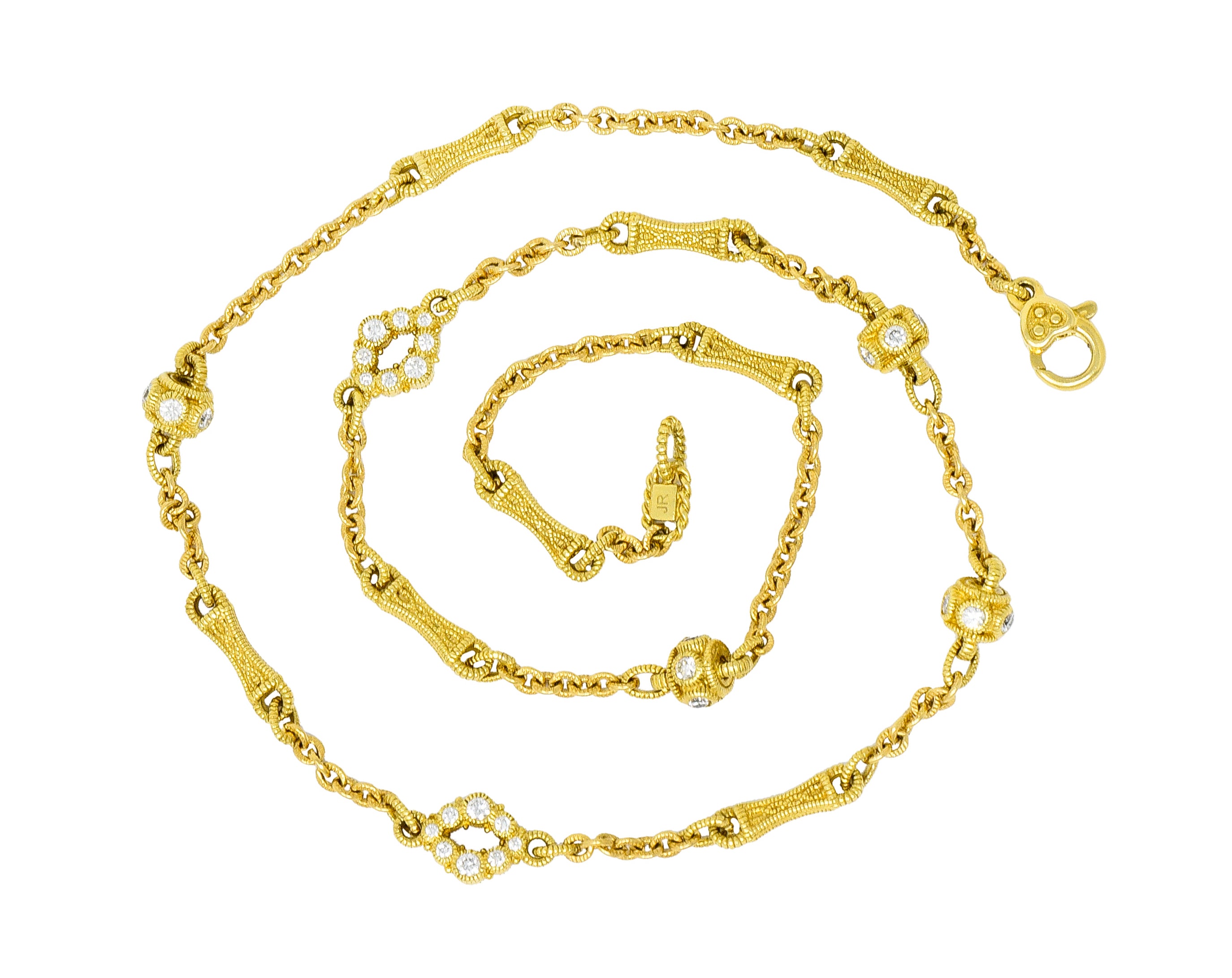 Judith Ripka Contemporary 1.40 CTW Diamond 18 Karat Gold Station Necklace - Wilson's Estate Jewelry