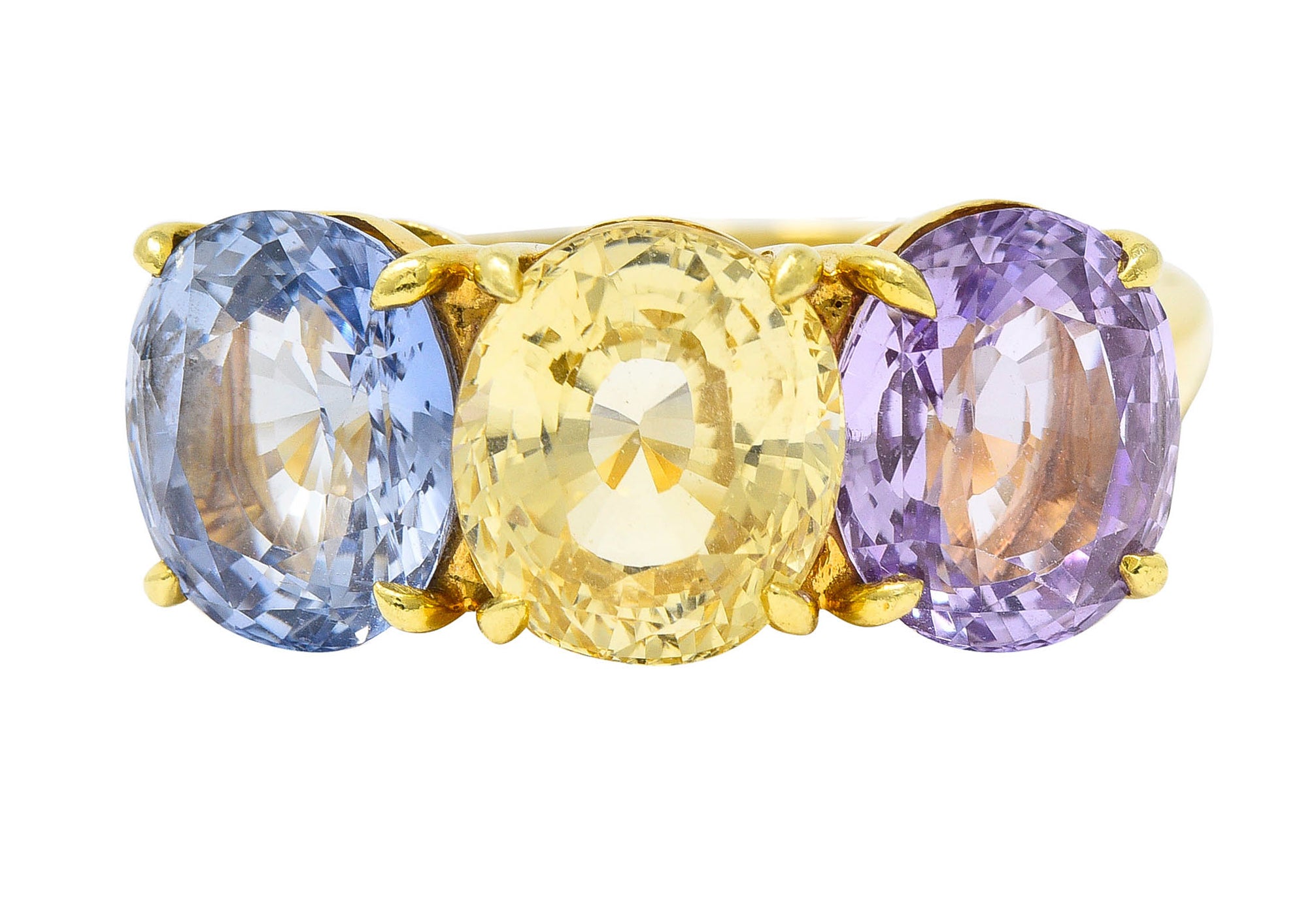 Tiffany & Co. 8.79 CTW Pastel Colored Sapphire 18 Karat Gold Three Stone RingRing - Wilson's Estate Jewelry