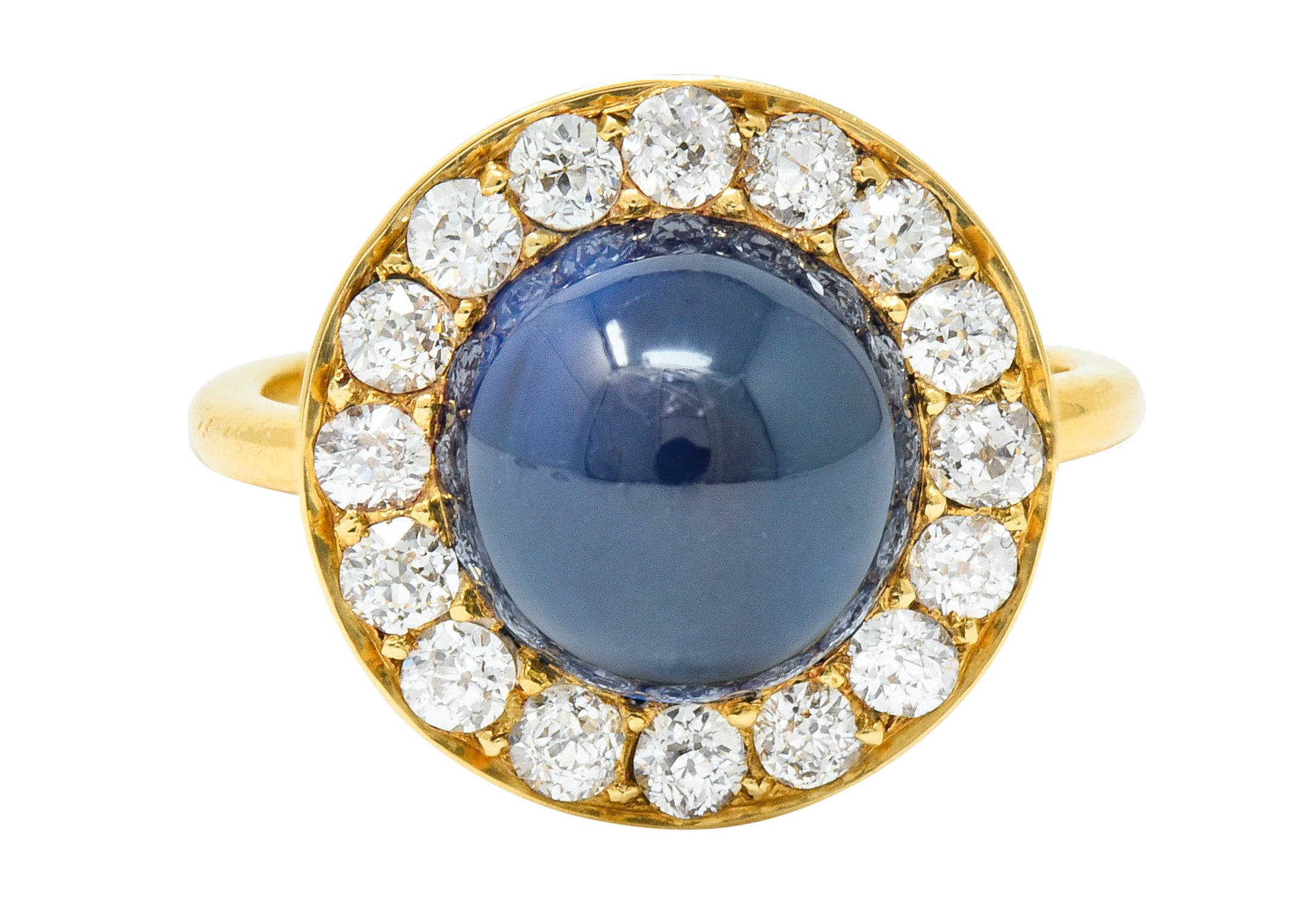 Vintage 6.09 CTW No Heat Australian Sapphire Diamond 18 Karat Gold Cabochon Cluster Ring GIARing - Wilson's Estate Jewelry