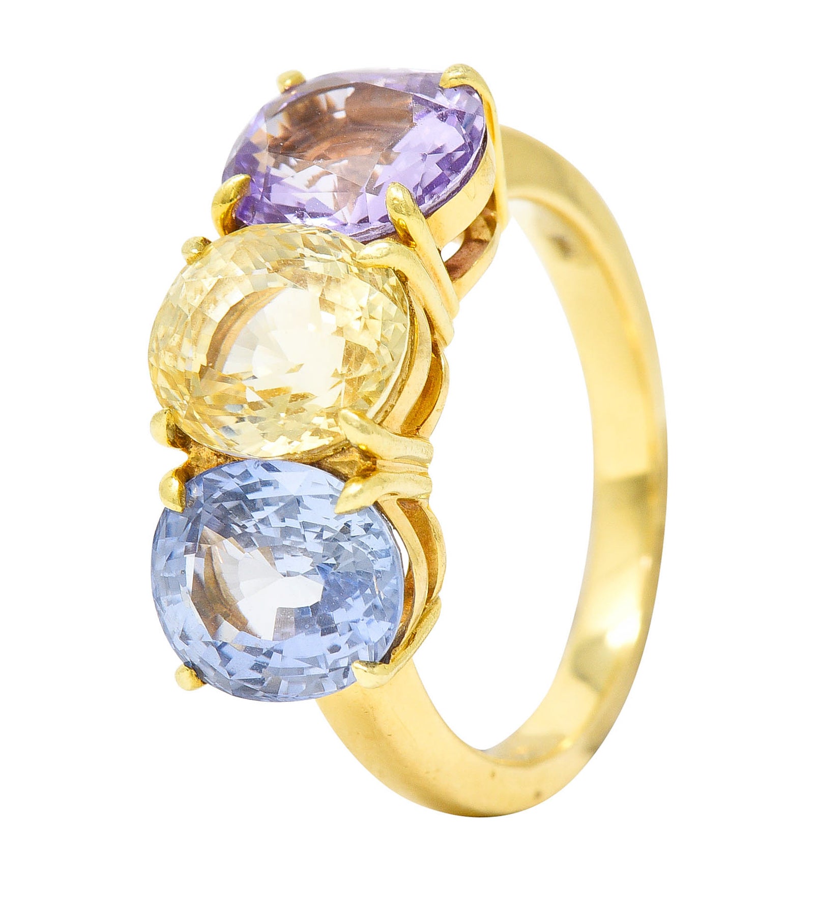 Tiffany & Co. 8.79 CTW Pastel Colored Sapphire 18 Karat Gold Three Stone RingRing - Wilson's Estate Jewelry