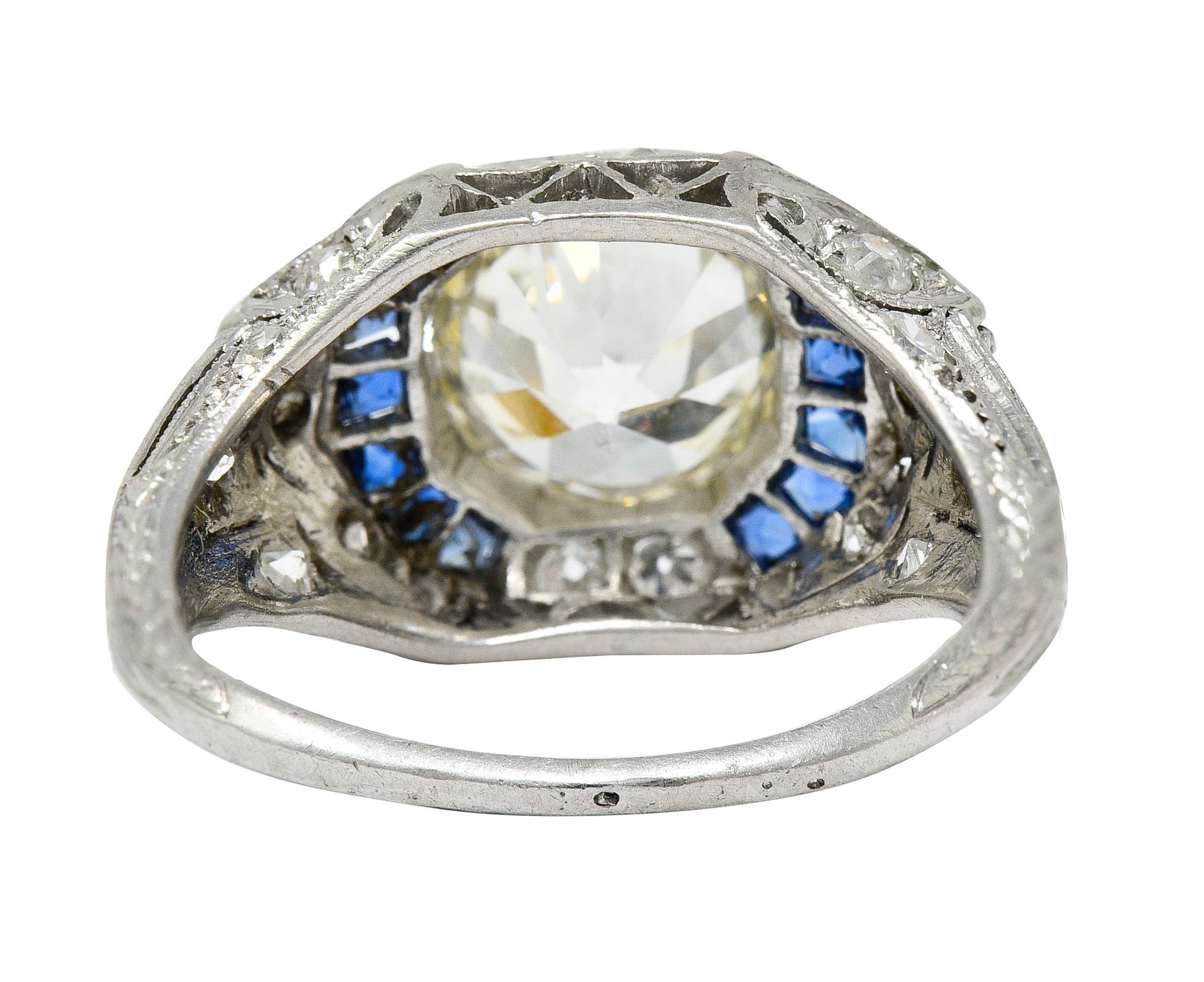 Art Deco 2.75 CTW Diamond Sapphire Platinum Octagonal Ring GIA Circa 1930Ring - Wilson's Estate Jewelry