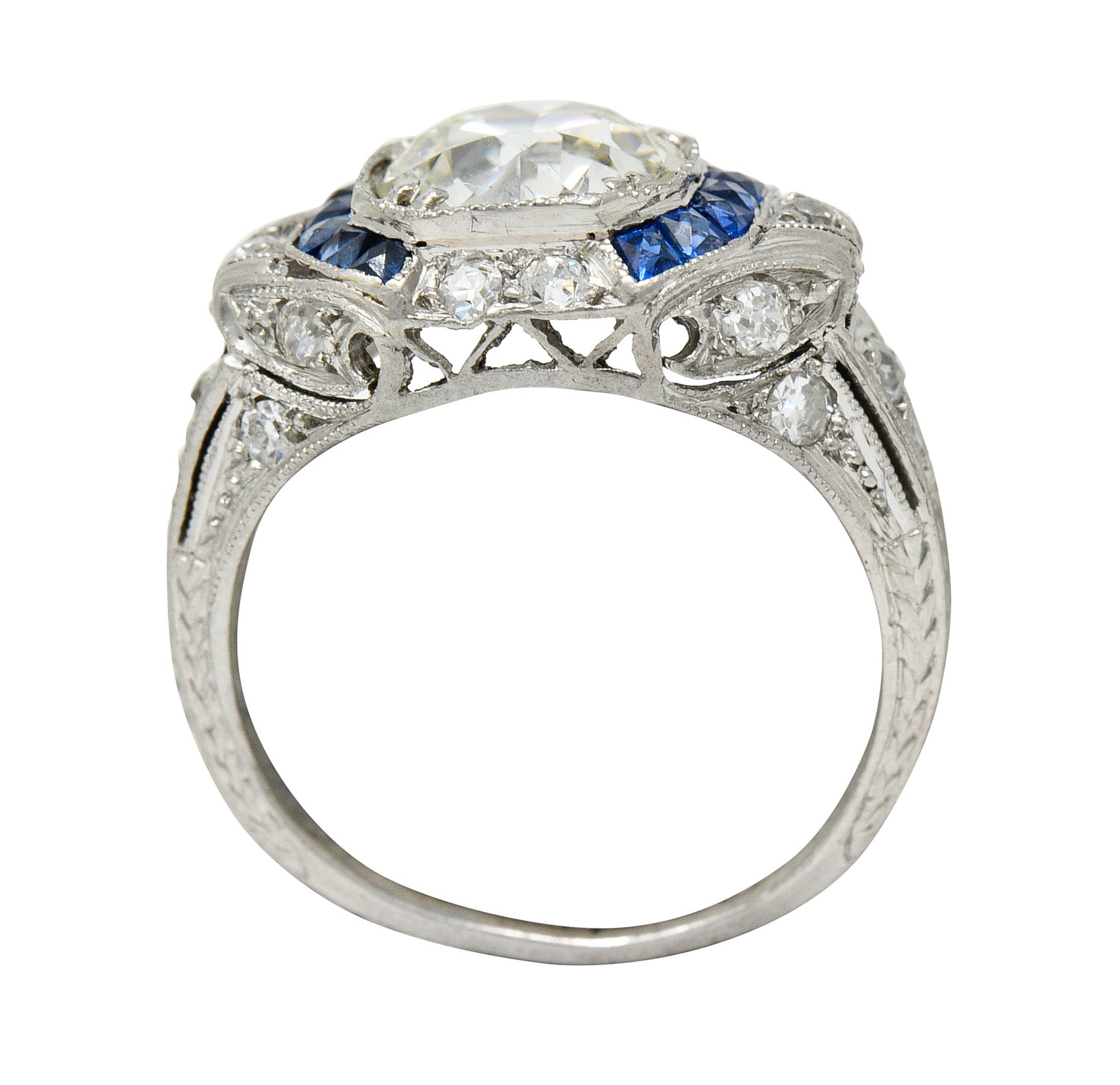 Art Deco 2.75 CTW Diamond Sapphire Platinum Octagonal Ring GIA Circa 1930Ring - Wilson's Estate Jewelry