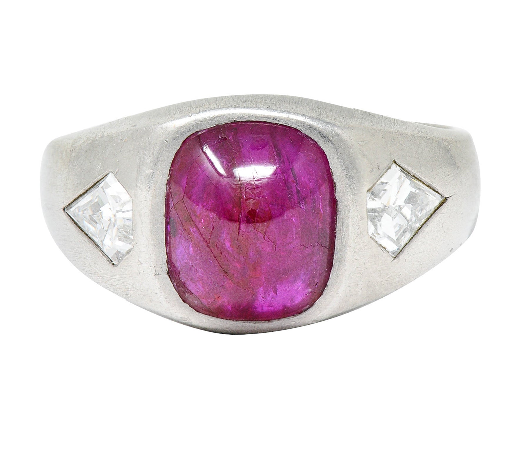 Mid-Century 5.75 CTW No Heat Burmese Ruby Diamond Platinum Unisex Band Ring GIARing - Wilson's Estate Jewelry