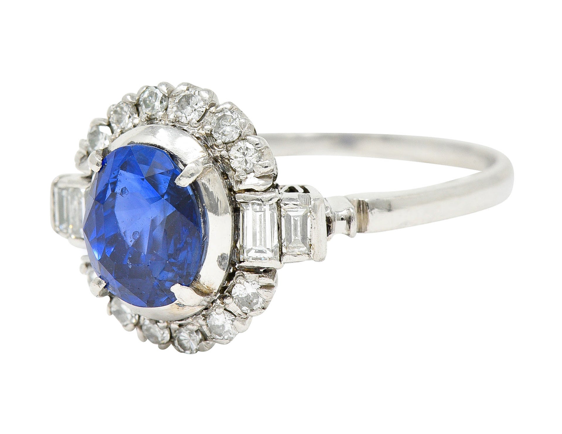 Late Art Deco 2.42 CTW No Heat Burma Sapphire Diamond Platinum Cluster Ring GIARing - Wilson's Estate Jewelry