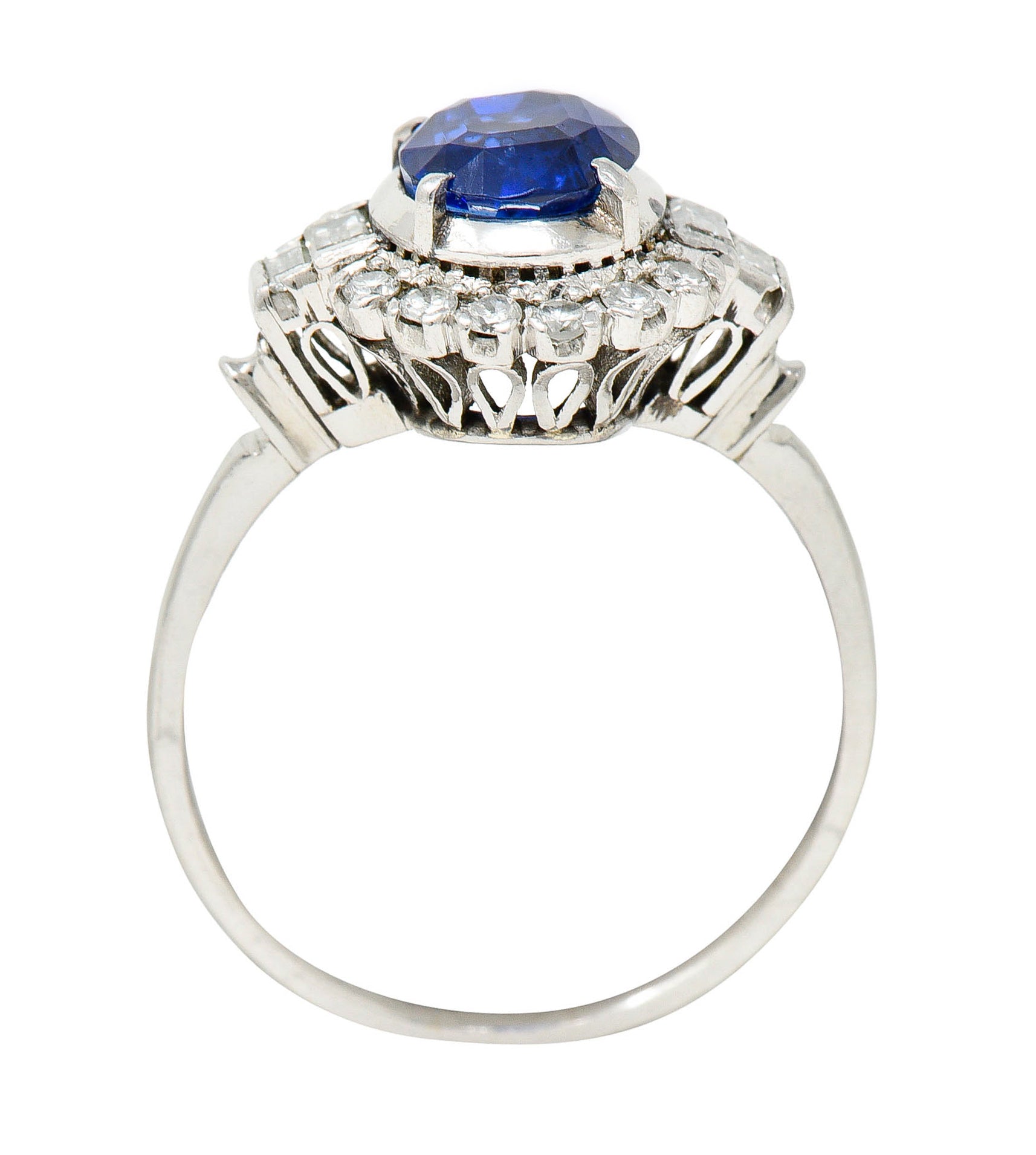 Late Art Deco 2.42 CTW No Heat Burma Sapphire Diamond Platinum Cluster Ring GIARing - Wilson's Estate Jewelry