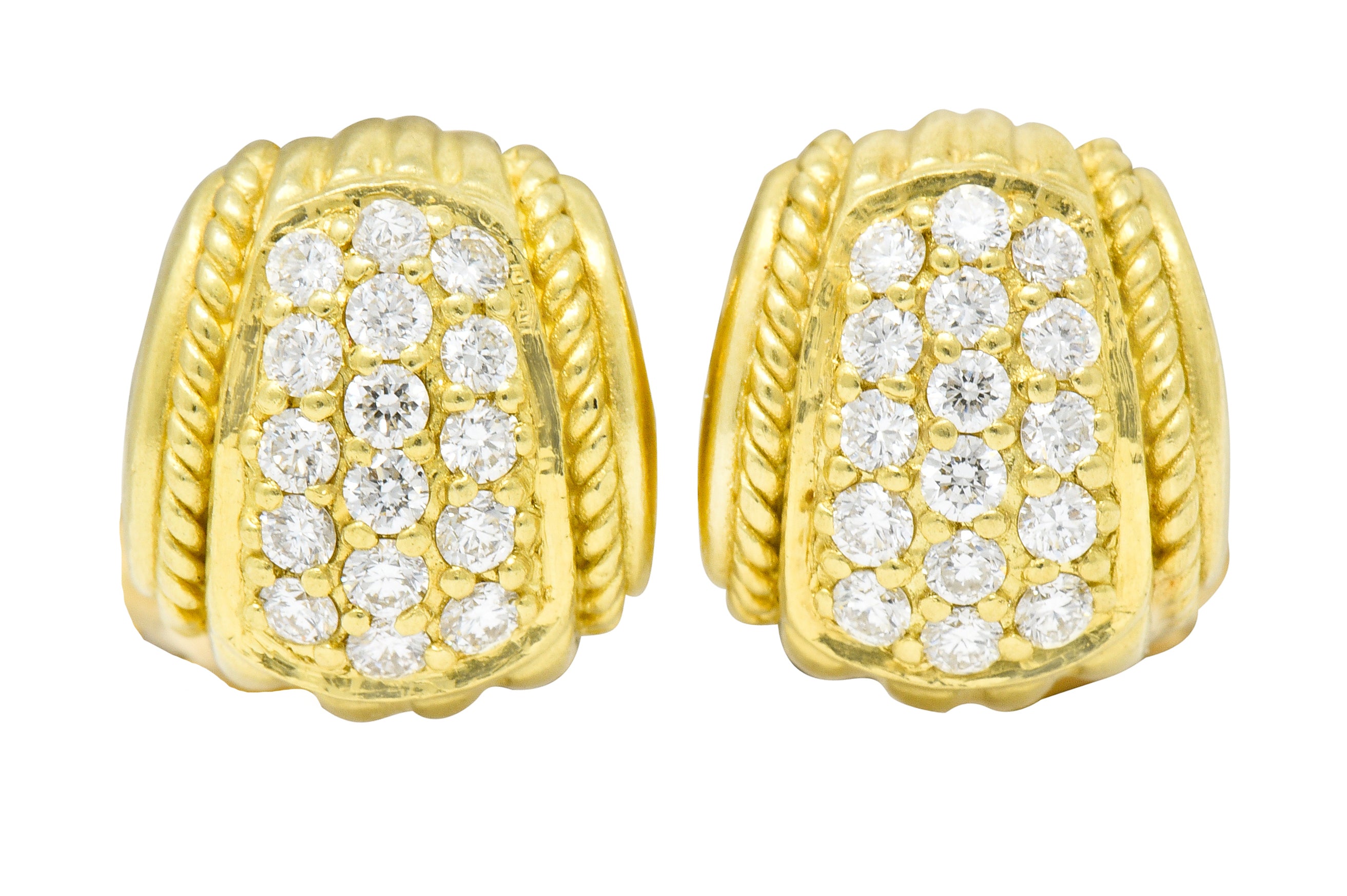 Judith Ripka Contemporary 0.80 CTW Diamond 18 Karat Gold Pave Huggie Earrings - Wilson's Estate Jewelry