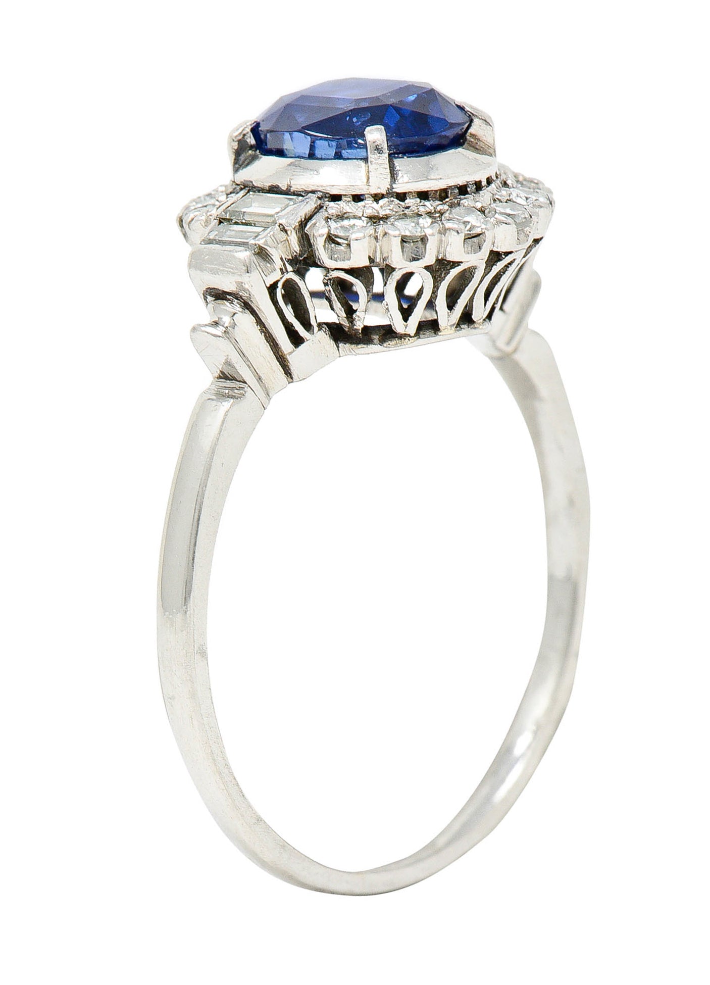 Late Art Deco 2.42 CTW No Heat Burma Sapphire Diamond Platinum Cluster Ring GIARing - Wilson's Estate Jewelry