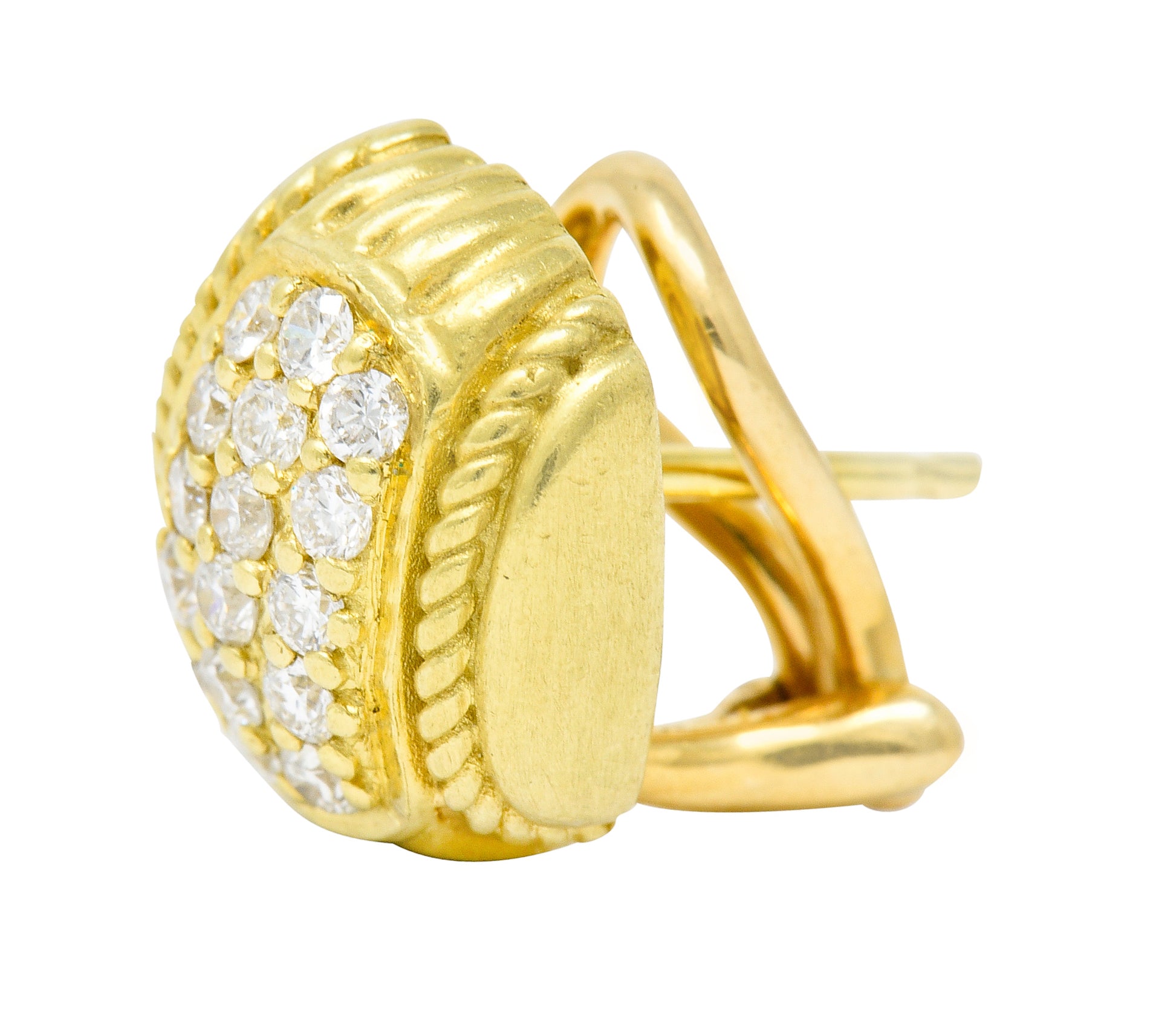 Judith Ripka Contemporary 0.80 CTW Diamond 18 Karat Gold Pave Huggie Earrings - Wilson's Estate Jewelry