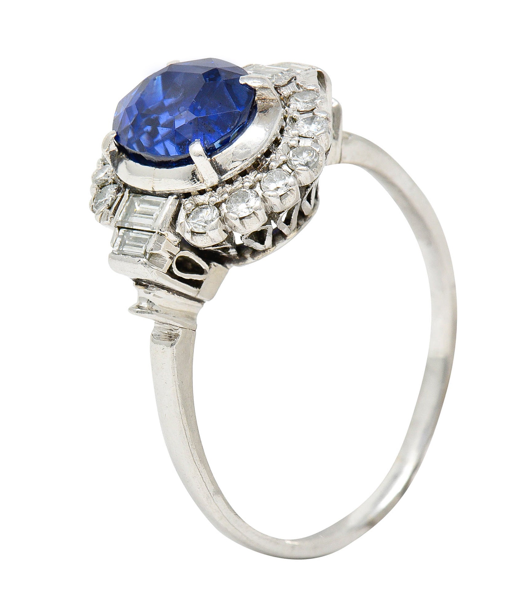 Late Art Deco 2.42 CTW No Heat Burma Sapphire Diamond Platinum Cluster Ring GIARing - Wilson's Estate Jewelry