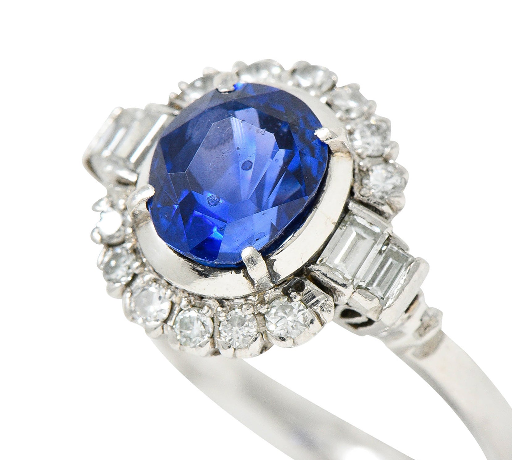 Late Art Deco 2.42 CTW No Heat Burma Sapphire Diamond Platinum Cluster Ring GIARing - Wilson's Estate Jewelry