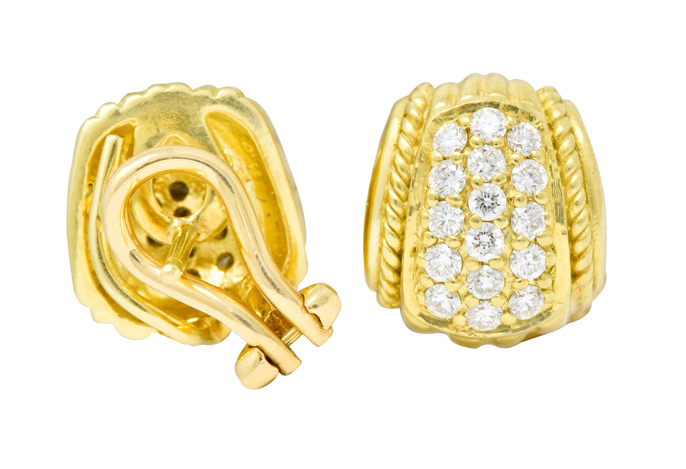 Judith Ripka Contemporary 0.80 CTW Diamond 18 Karat Gold Pave Huggie Earrings - Wilson's Estate Jewelry