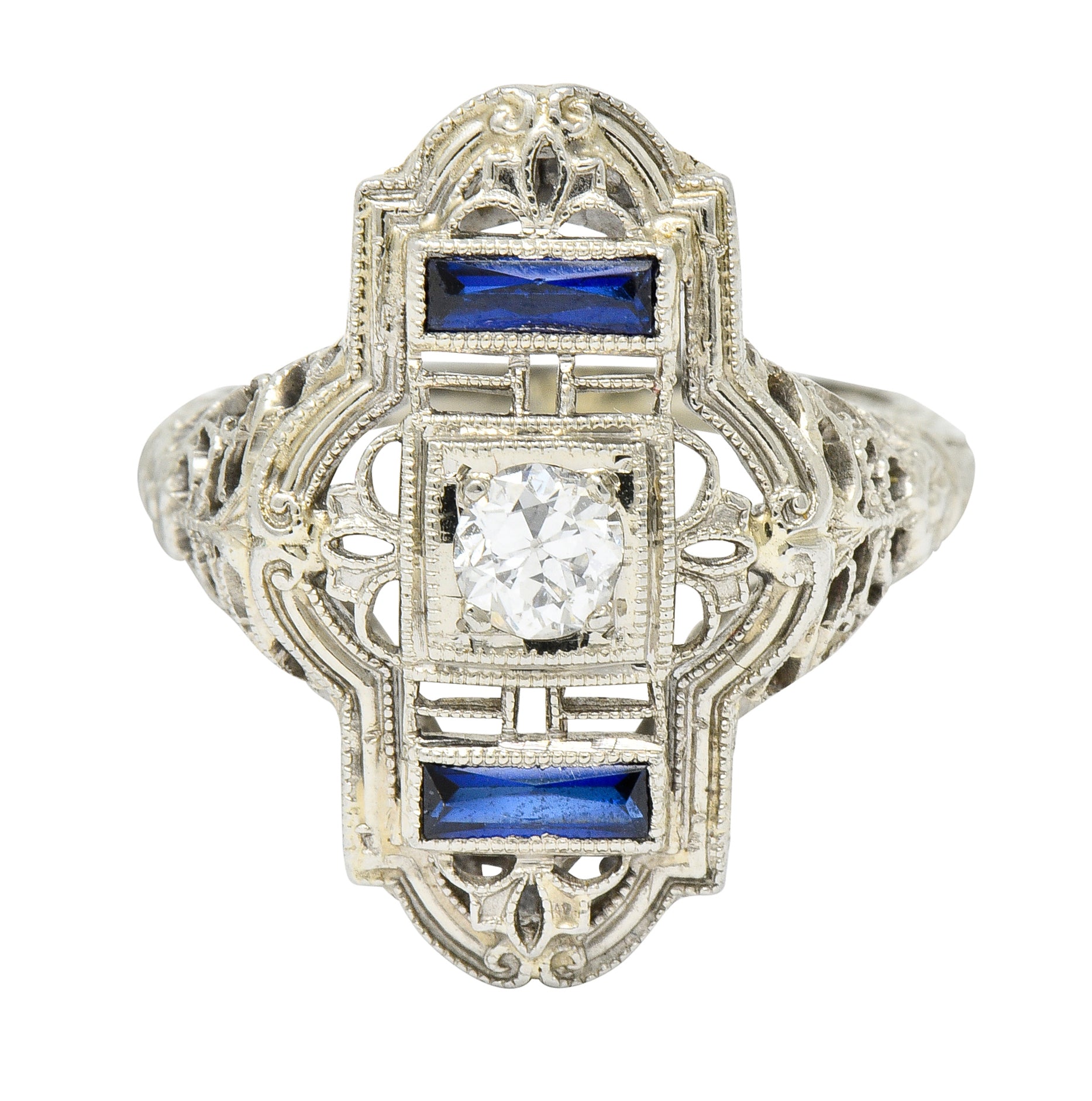 Art Deco Transitional Diamond 18 Karat White Gold Floral Dinner Ring - Wilson's Estate Jewelry