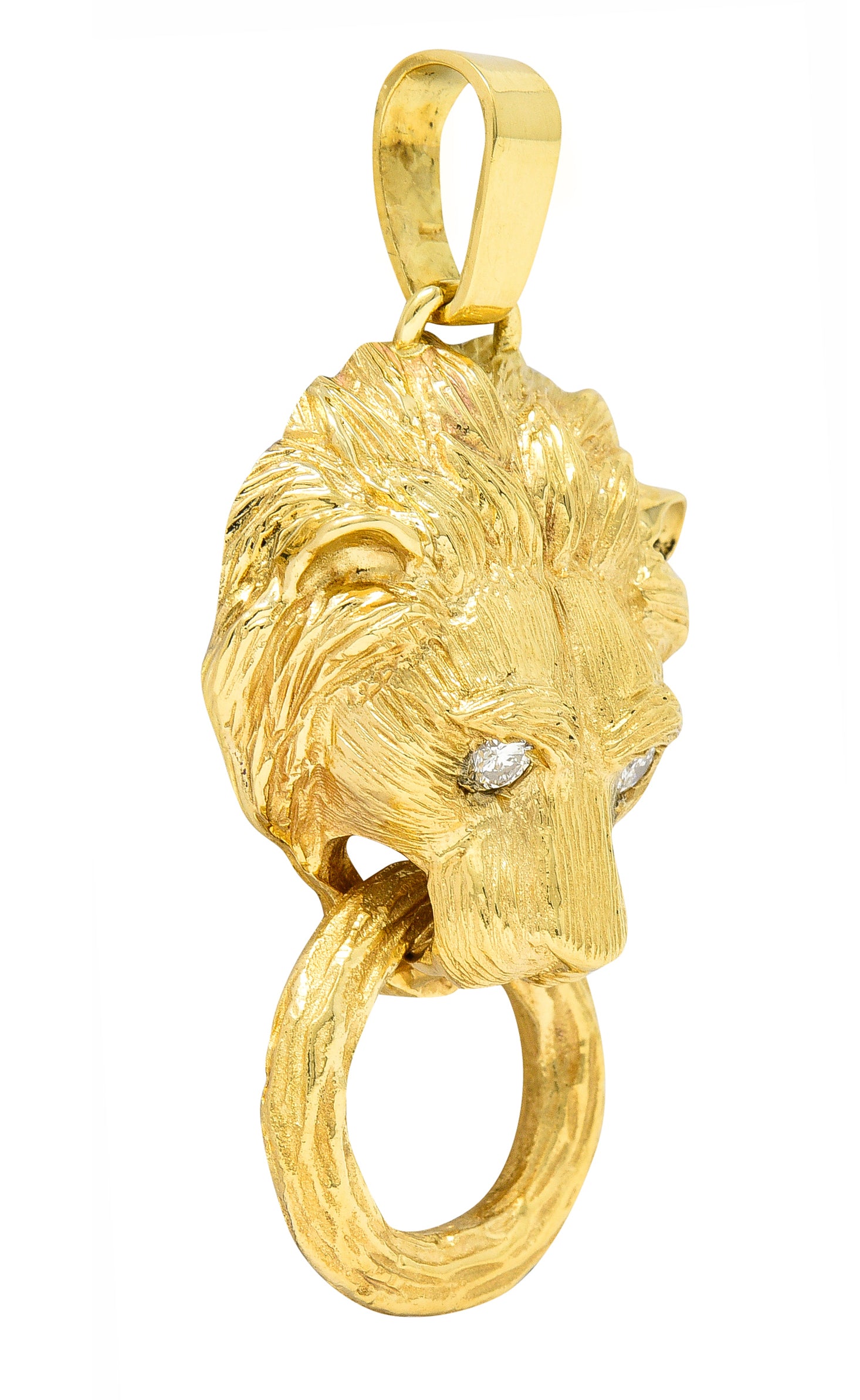 Van Cleef & Arpels 1970's Diamond 18 Karat Yellow Gold Barquerolles Lion Door Knocker Pendant Wilson's Estate Jewelry