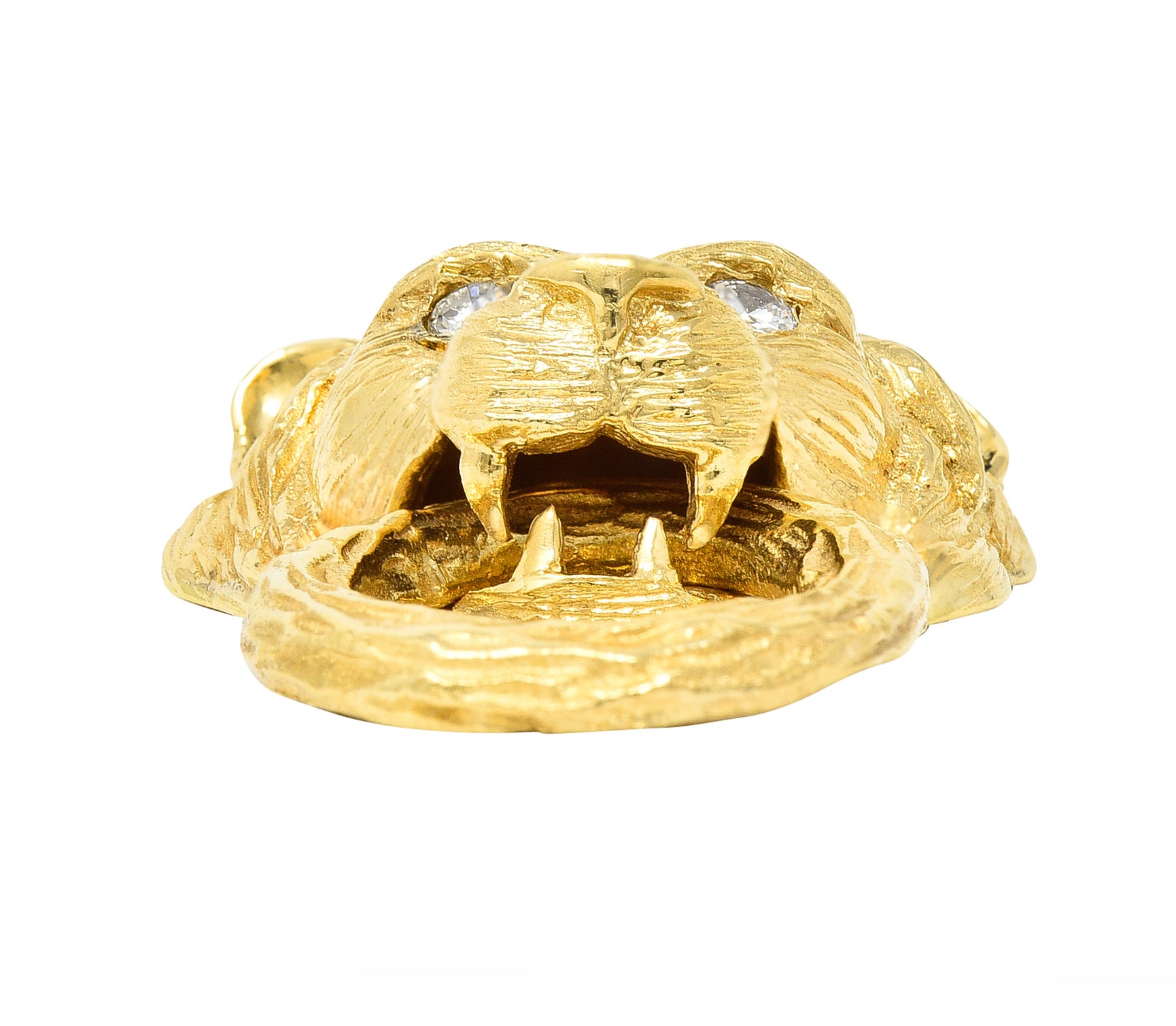 Van Cleef & Arpels 1970's Diamond 18 Karat Yellow Gold Barquerolles Lion Door Knocker Pendant Wilson's Estate Jewelry