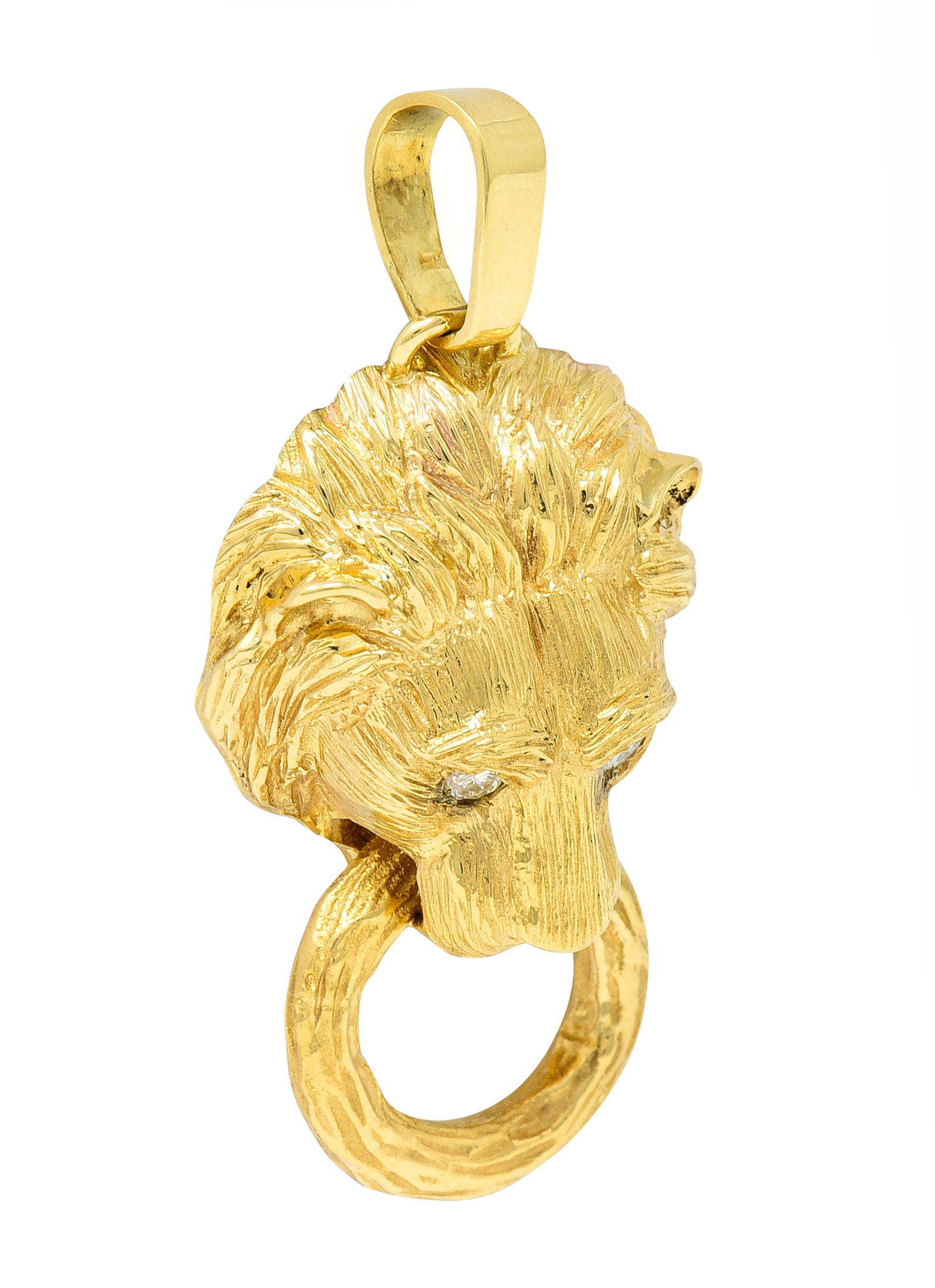 Van Cleef & Arpels 1970's Diamond 18 Karat Yellow Gold Barquerolles Lion Door Knocker Pendant Wilson's Estate Jewelry