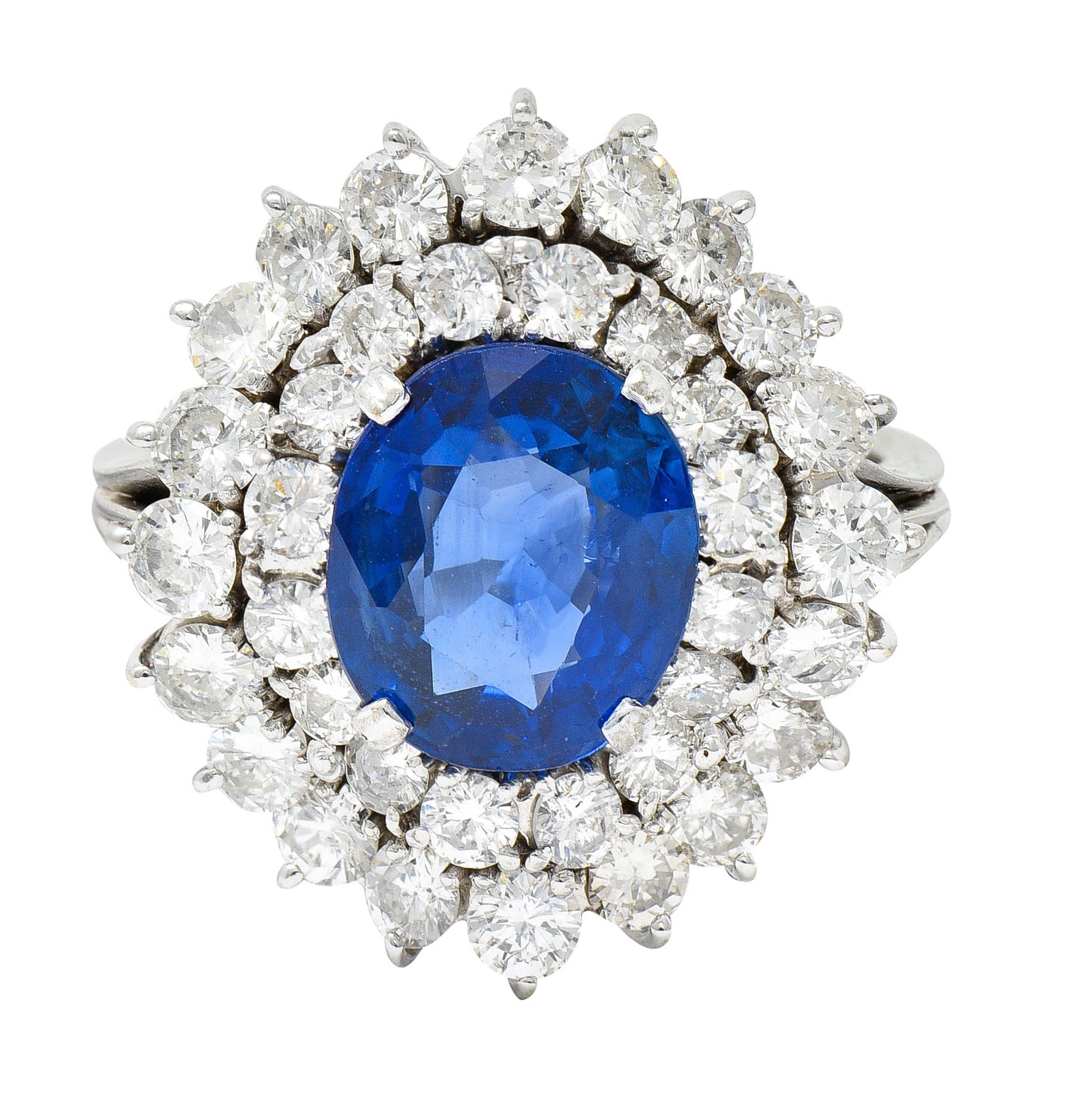 1980's Vintage 4.12 CTW No Heat Ceylon Sapphire Diamond 18 Karat White Gold Cluster Ring GIARing - Wilson's Estate Jewelry