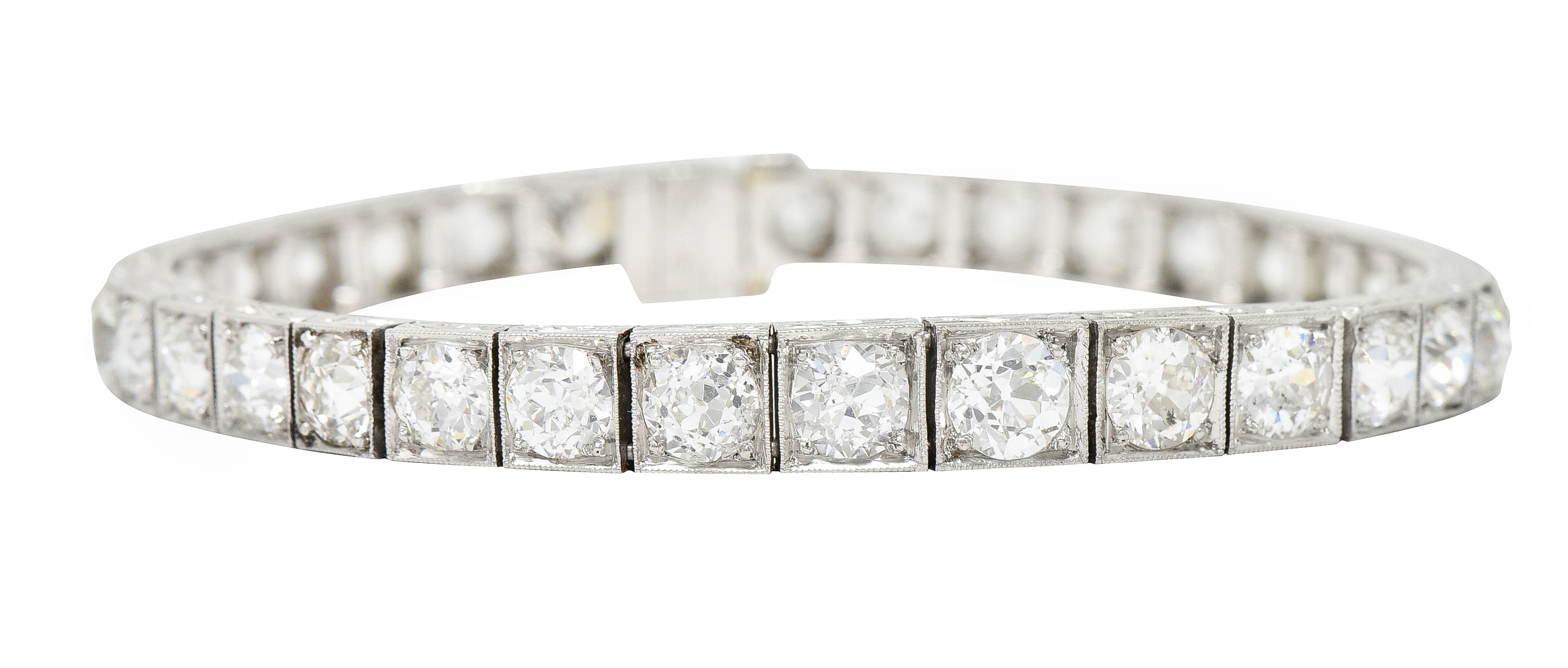 Art Deco 12.00 CTW Old Mine Diamond Platinum Line Bracelet Wilson's Estate Jewelry