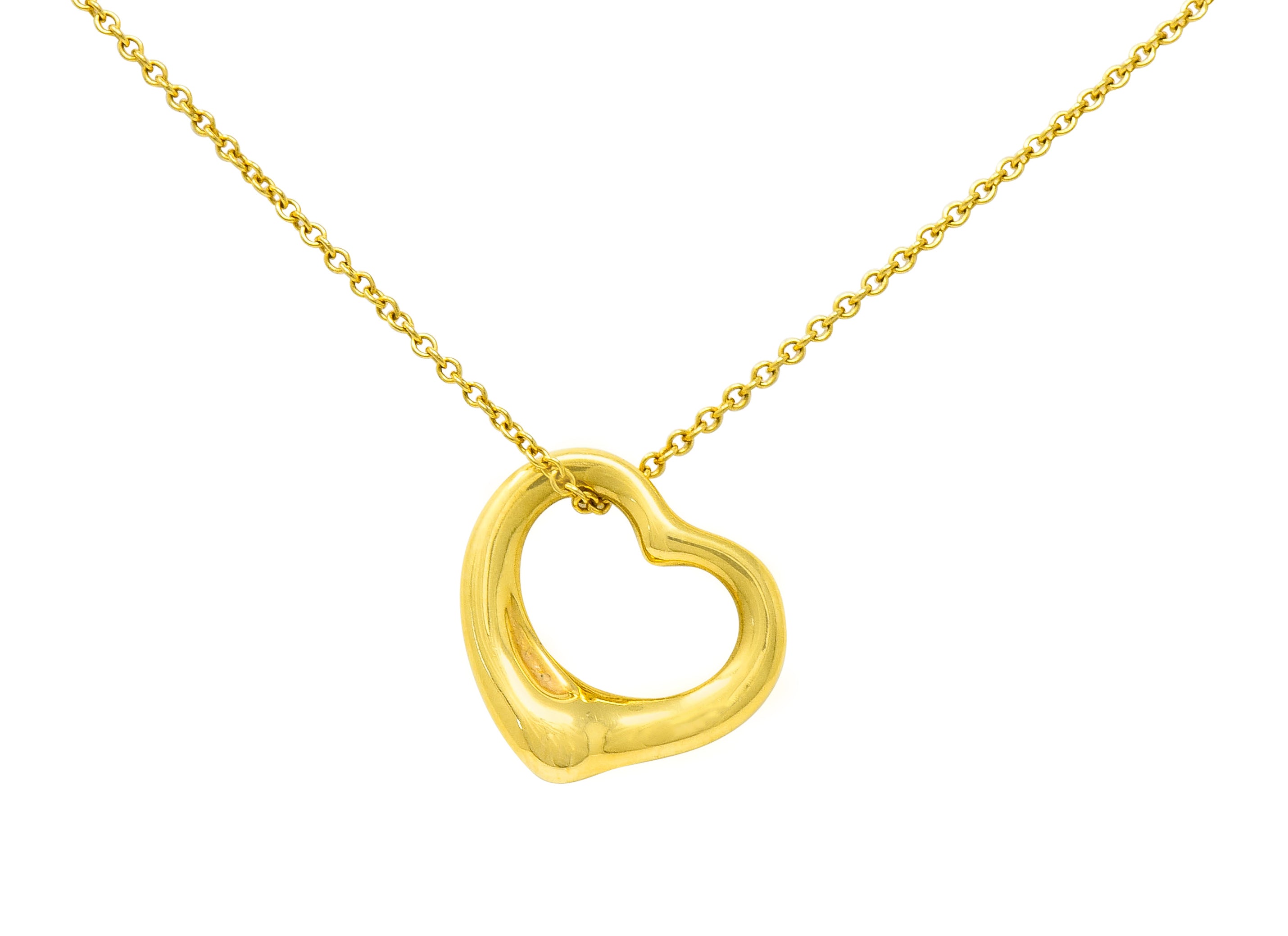 Elsa Peretti Tiffany & Co. 18 Karat Gold 14MM Open Heart Pendant Necklace - Wilson's Estate Jewelry