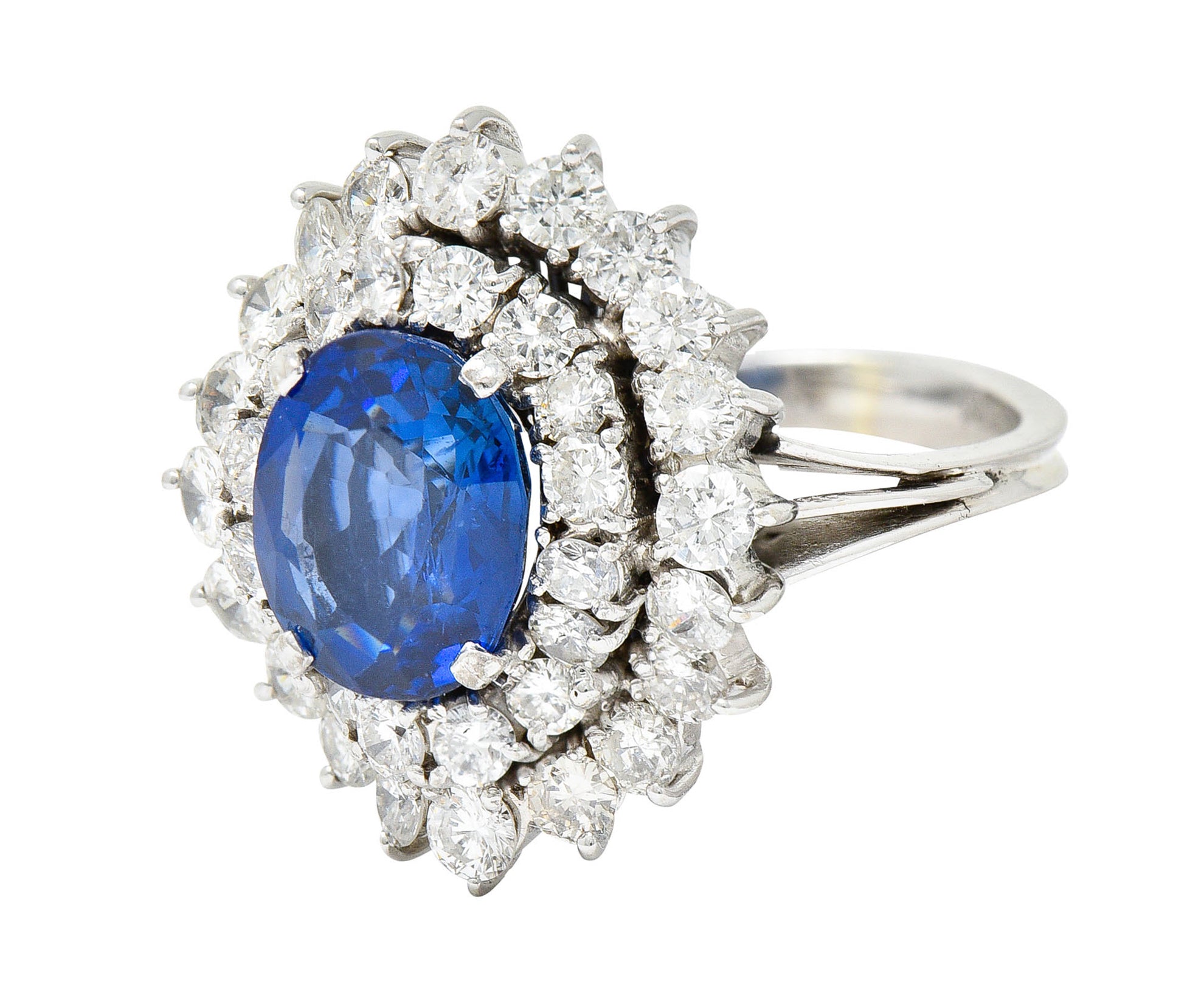 1980's Vintage 4.12 CTW No Heat Ceylon Sapphire Diamond 18 Karat White Gold Cluster Ring GIARing - Wilson's Estate Jewelry