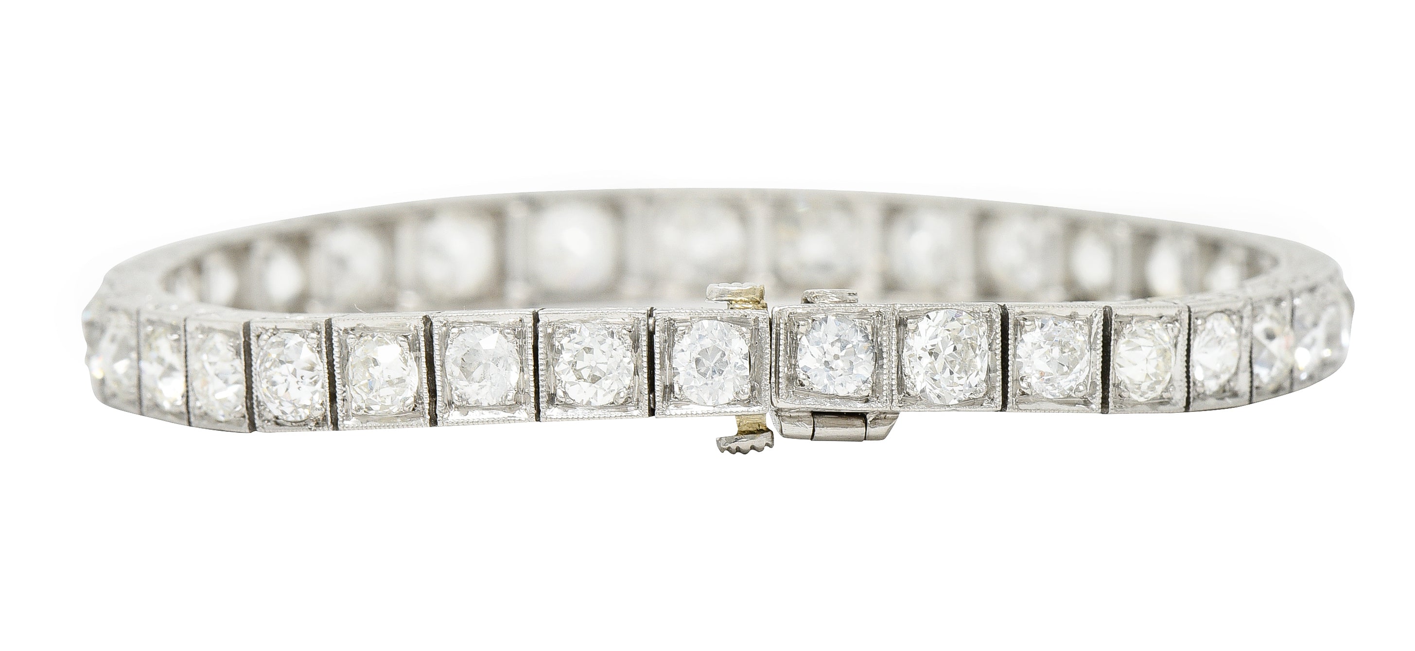 Art Deco 12.00 CTW Old Mine Diamond Platinum Line Bracelet Wilson's Estate Jewelry