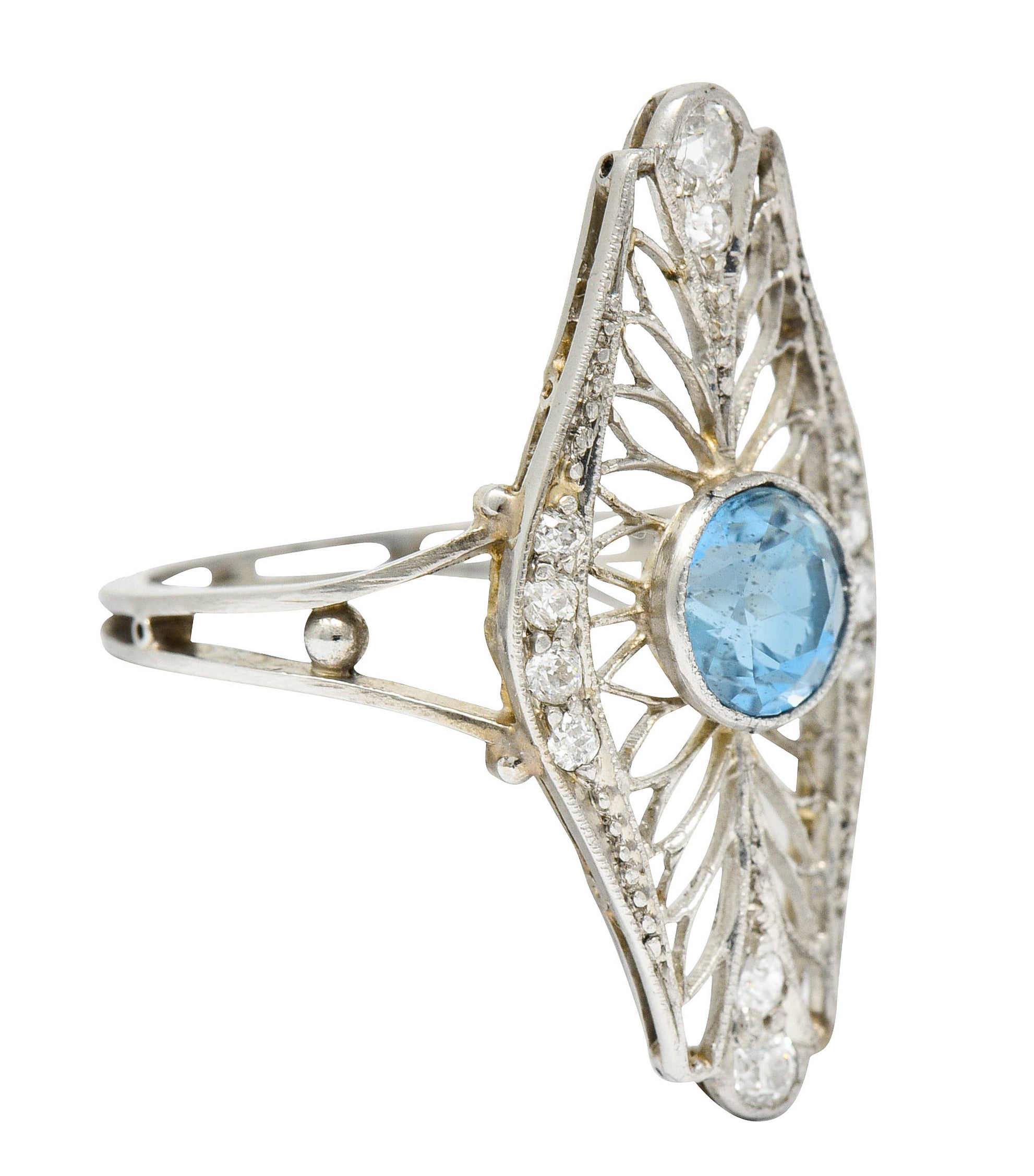 Edwardian 1.00 CTW Aquamarine Diamond Platinum Dinner RingRing - Wilson's Estate Jewelry