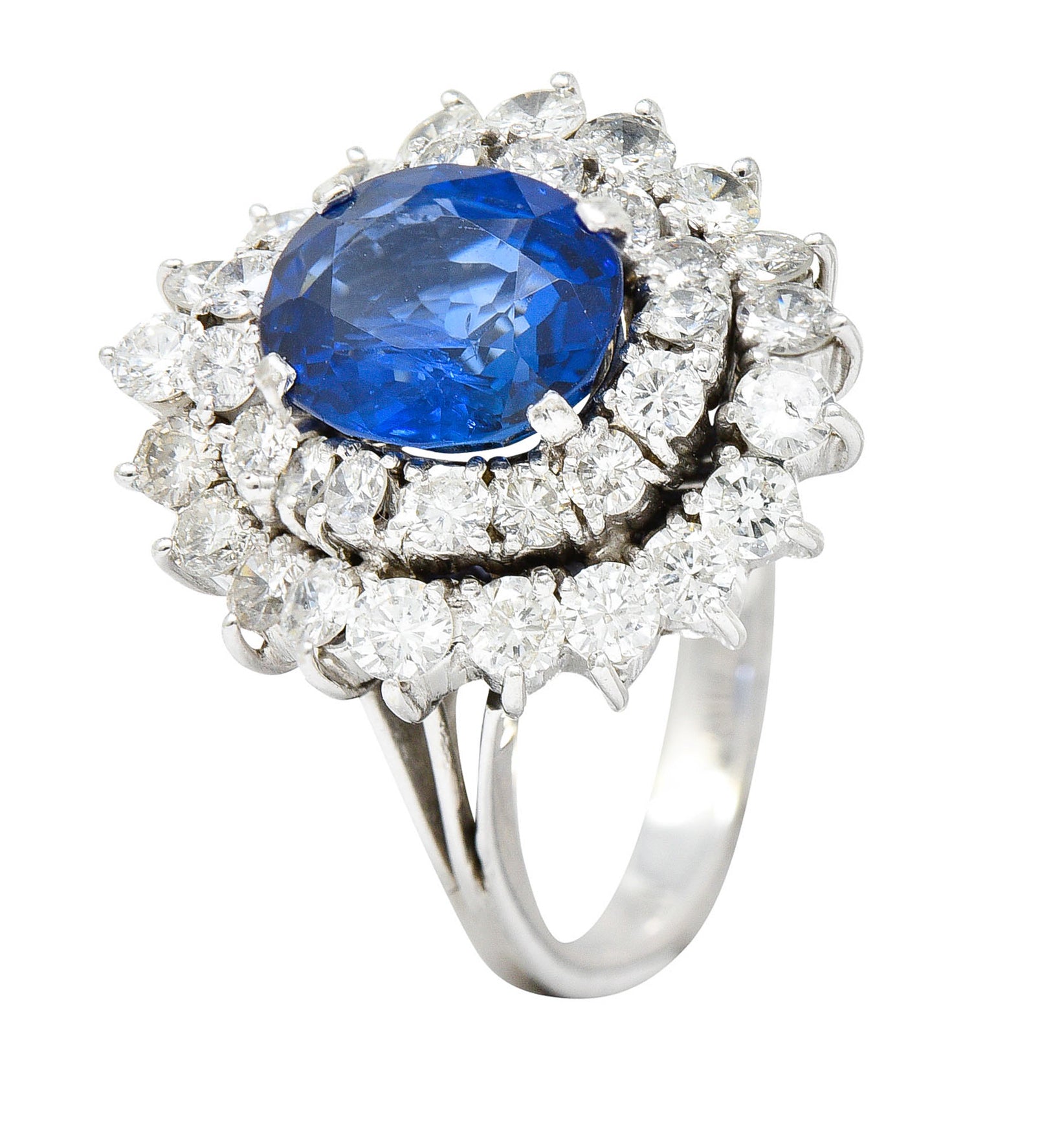 1980's Vintage 4.12 CTW No Heat Ceylon Sapphire Diamond 18 Karat White Gold Cluster Ring GIARing - Wilson's Estate Jewelry