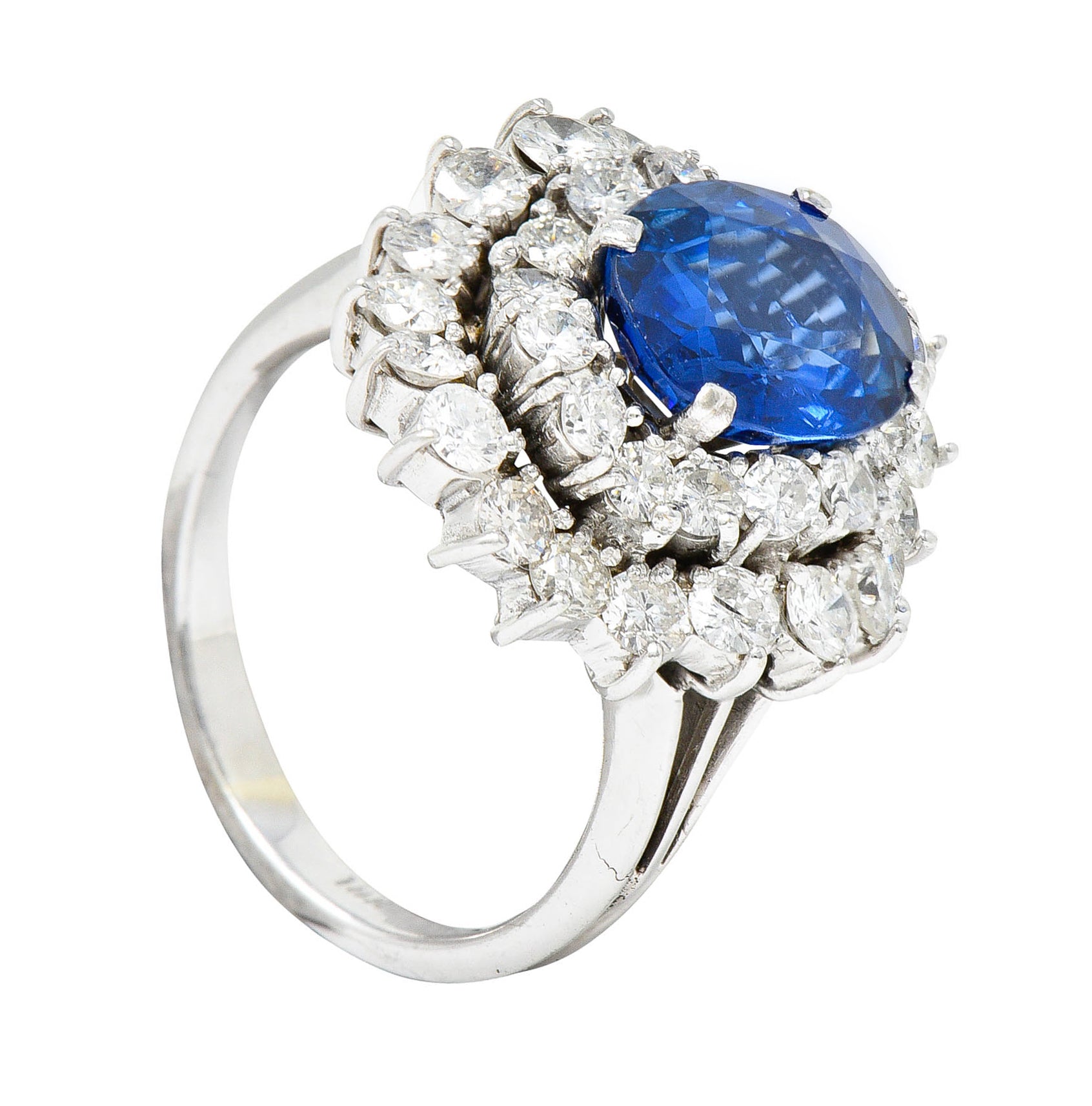 1980's Vintage 4.12 CTW No Heat Ceylon Sapphire Diamond 18 Karat White Gold Cluster Ring GIARing - Wilson's Estate Jewelry