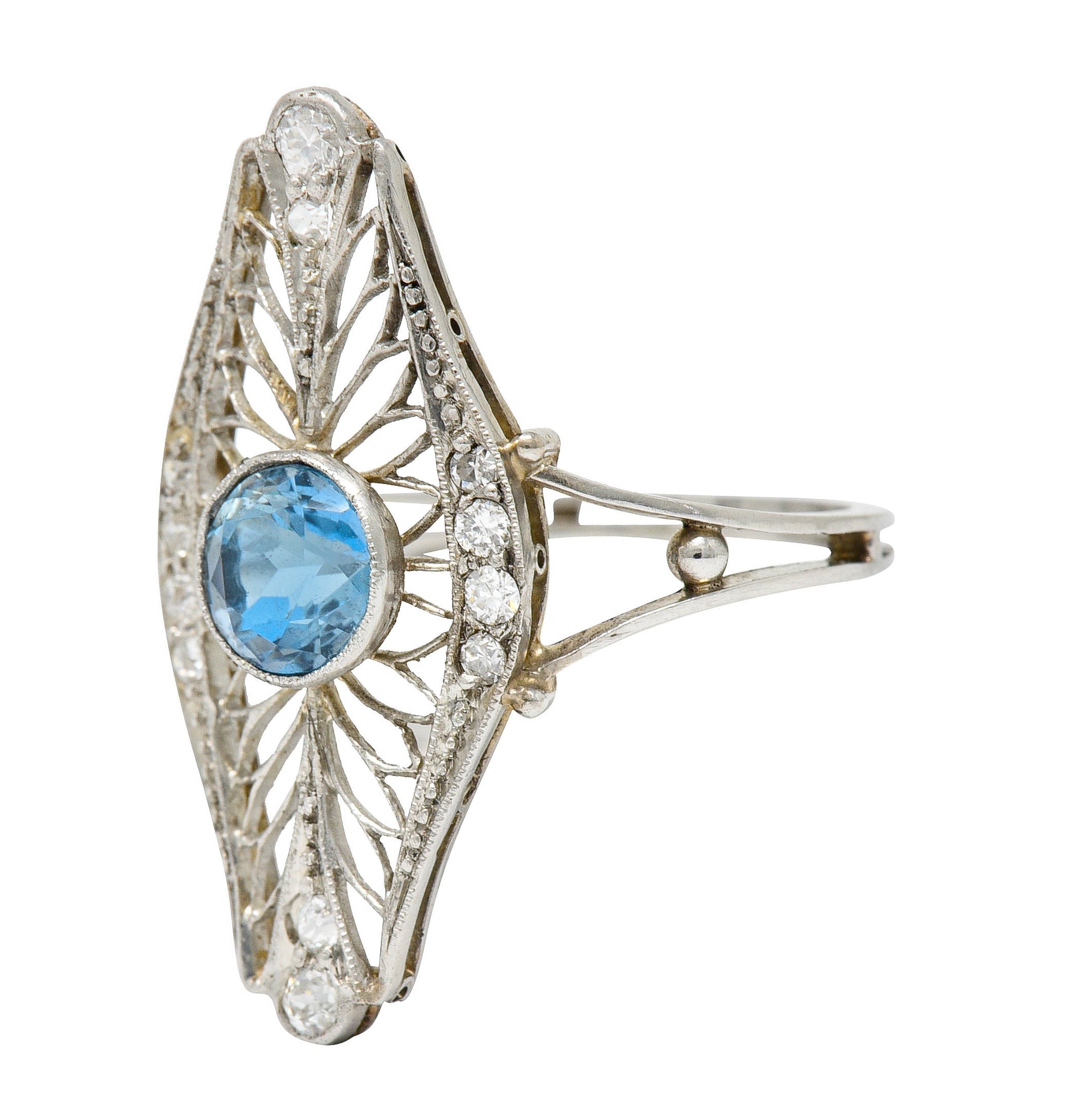 Edwardian 1.00 CTW Aquamarine Diamond Platinum Dinner RingRing - Wilson's Estate Jewelry