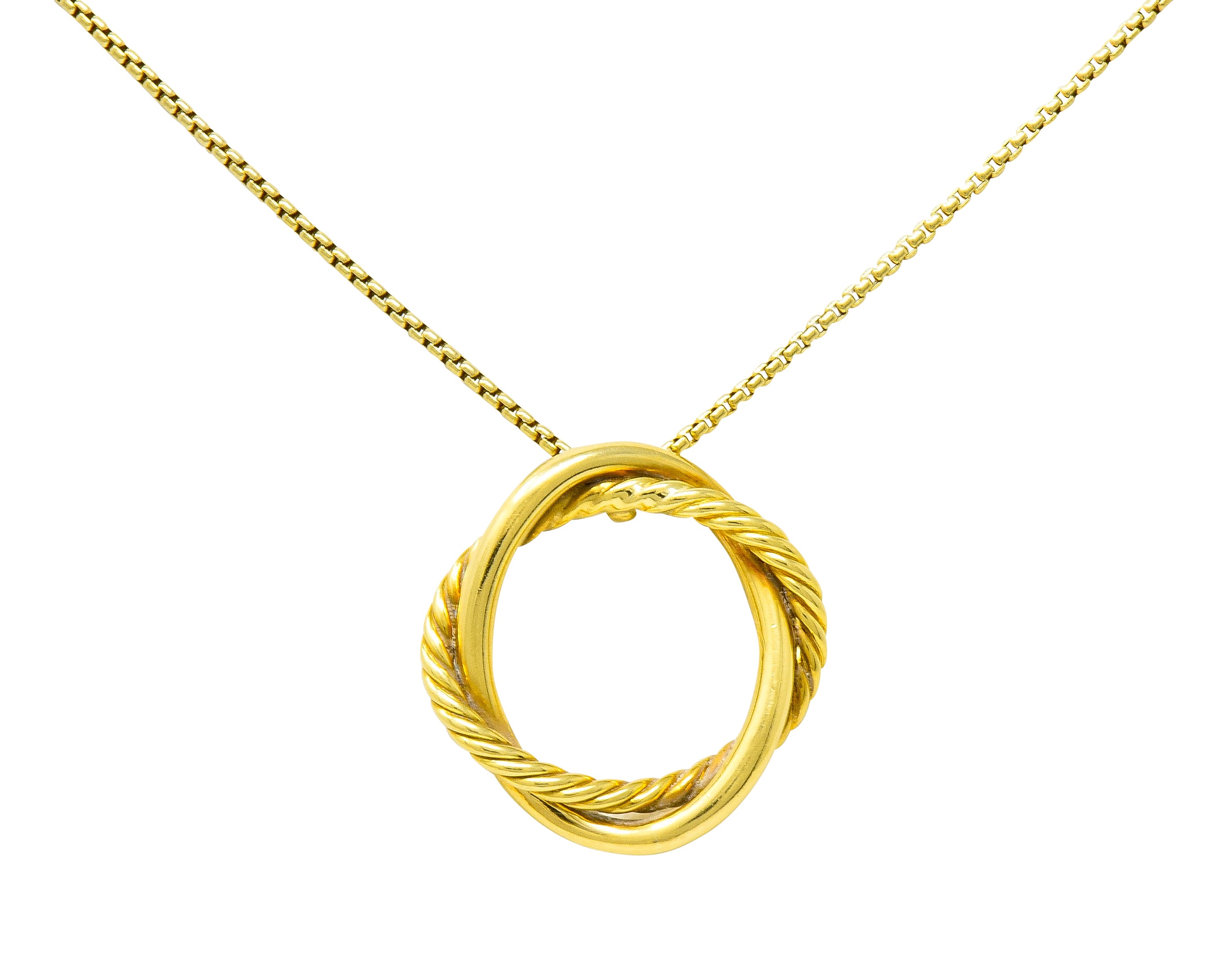 David Yurman 18 Karat Gold Crossover Twisted Cable Circle Pendant Necklace - Wilson's Estate Jewelry