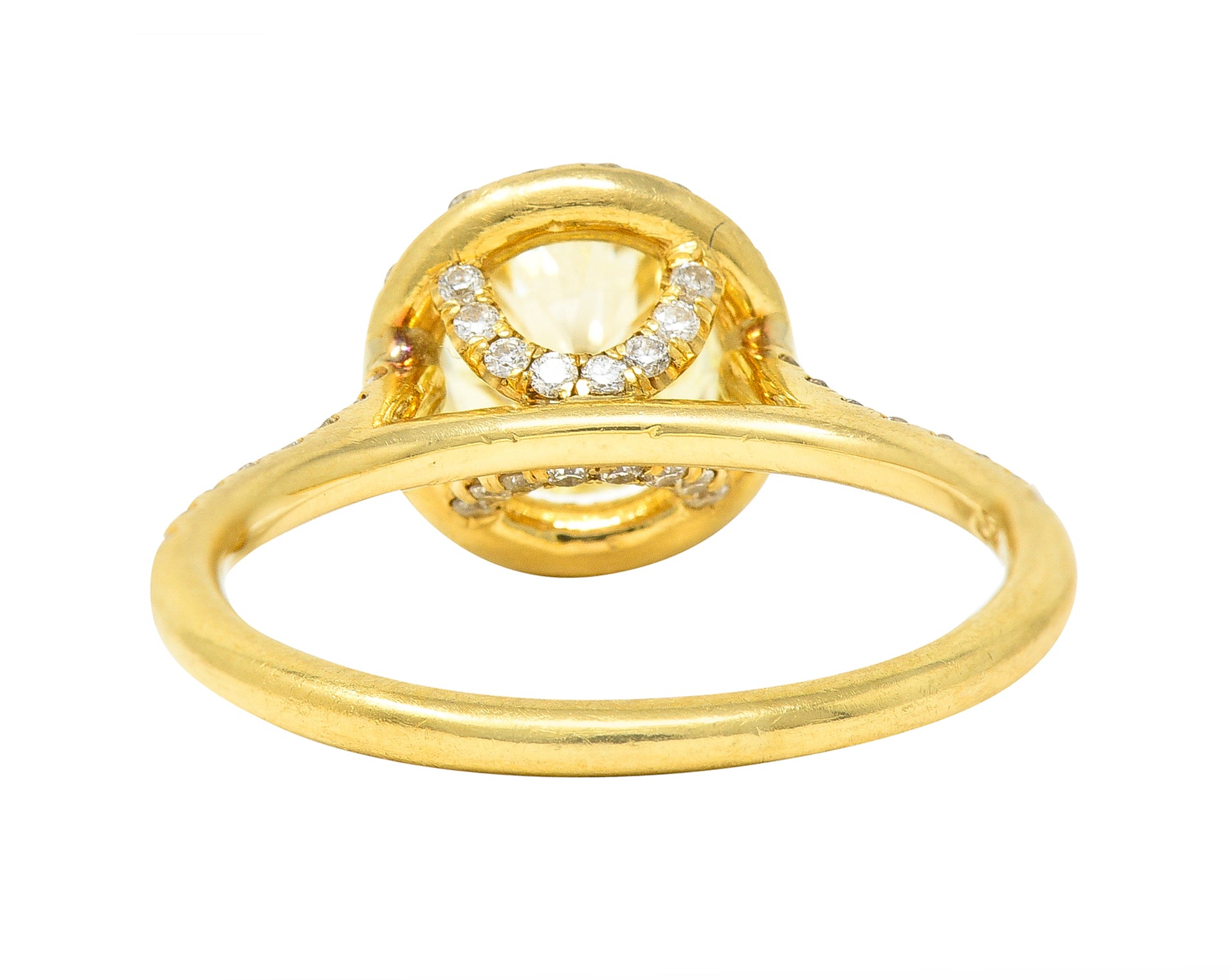 Contemporary 1.65 CTW Fancy Light Yellow Diamond 18 Karat Yellow Gold Halo Engagement Ring GIA Wilson's Estate Jewelry